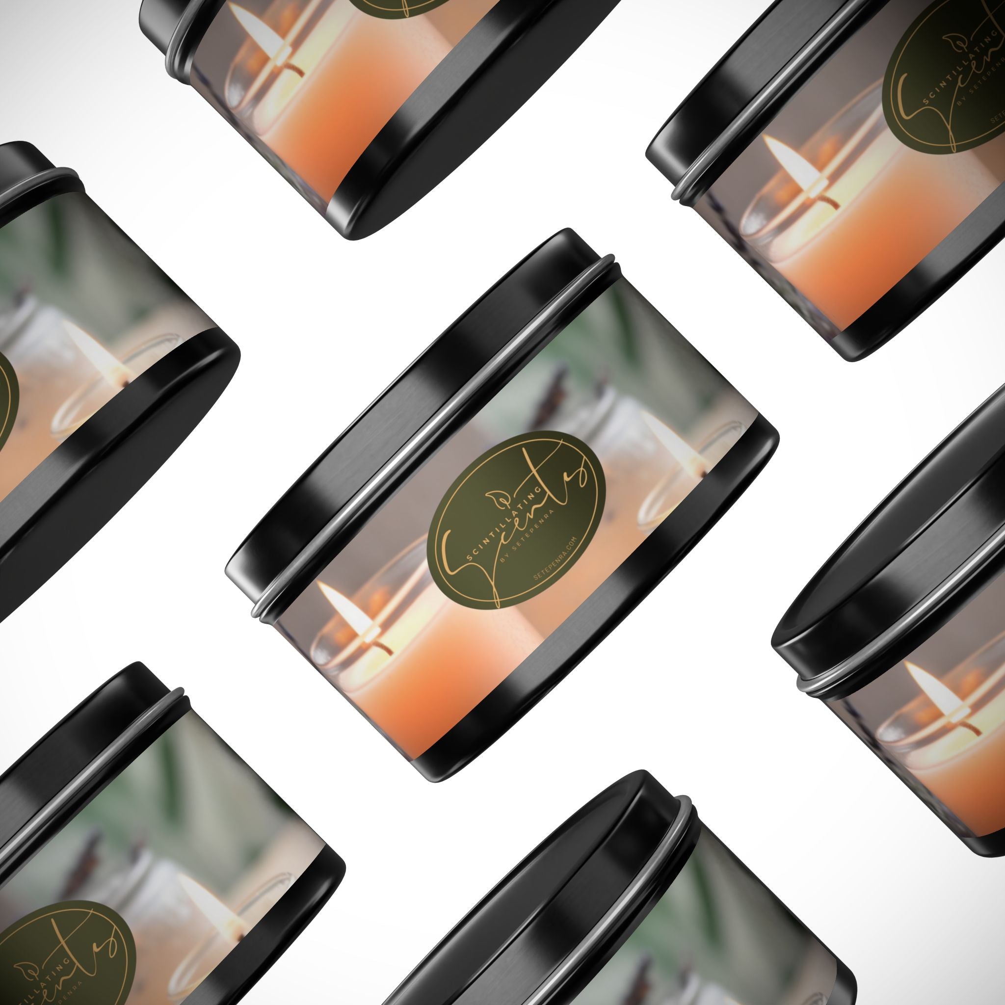 Scintillating Scents by SETEPENRA Tin Candles - Gold, Silver, Black (4oz, 8oz)