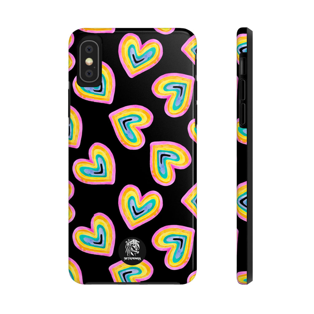 Rainbow Heart Tough Phone Case (For iPhone, Galaxy & More) - Black SETEPENRA Phone Case.