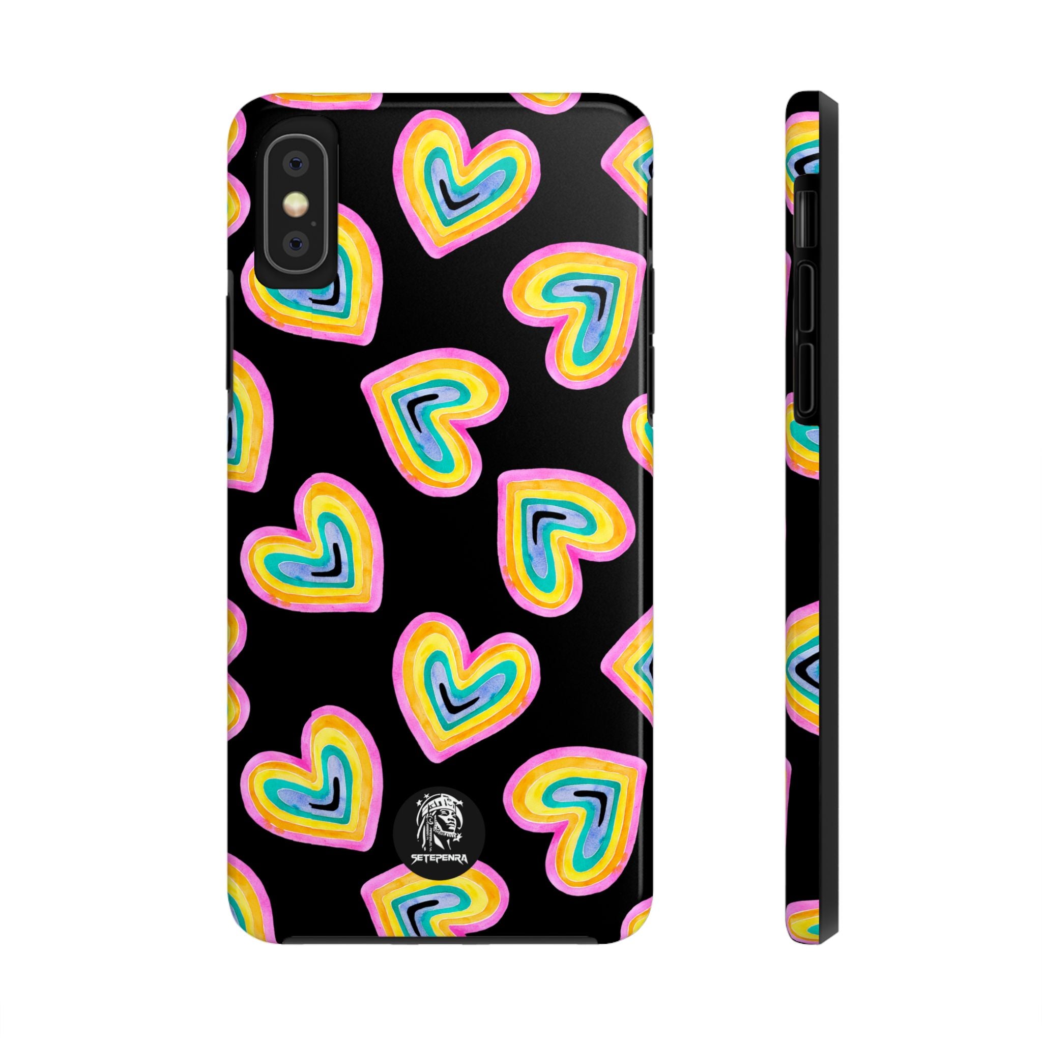 Rainbow Heart Tough Phone Case (For iPhone, Galaxy & More) - Black SETEPENRA Phone Case.