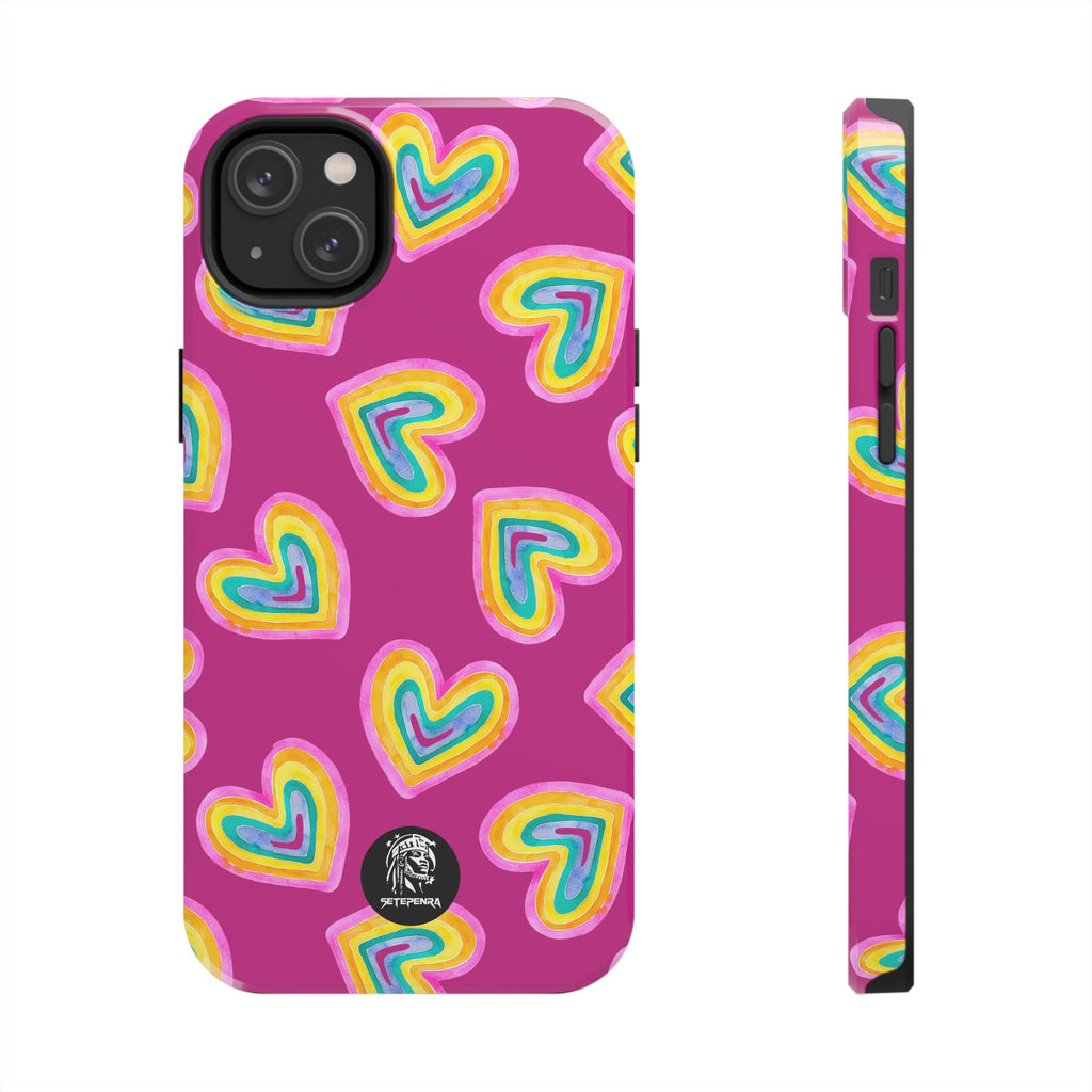 Rainbow Heart Tough Phone Case (For iPhone, Galaxy & More) - Pink