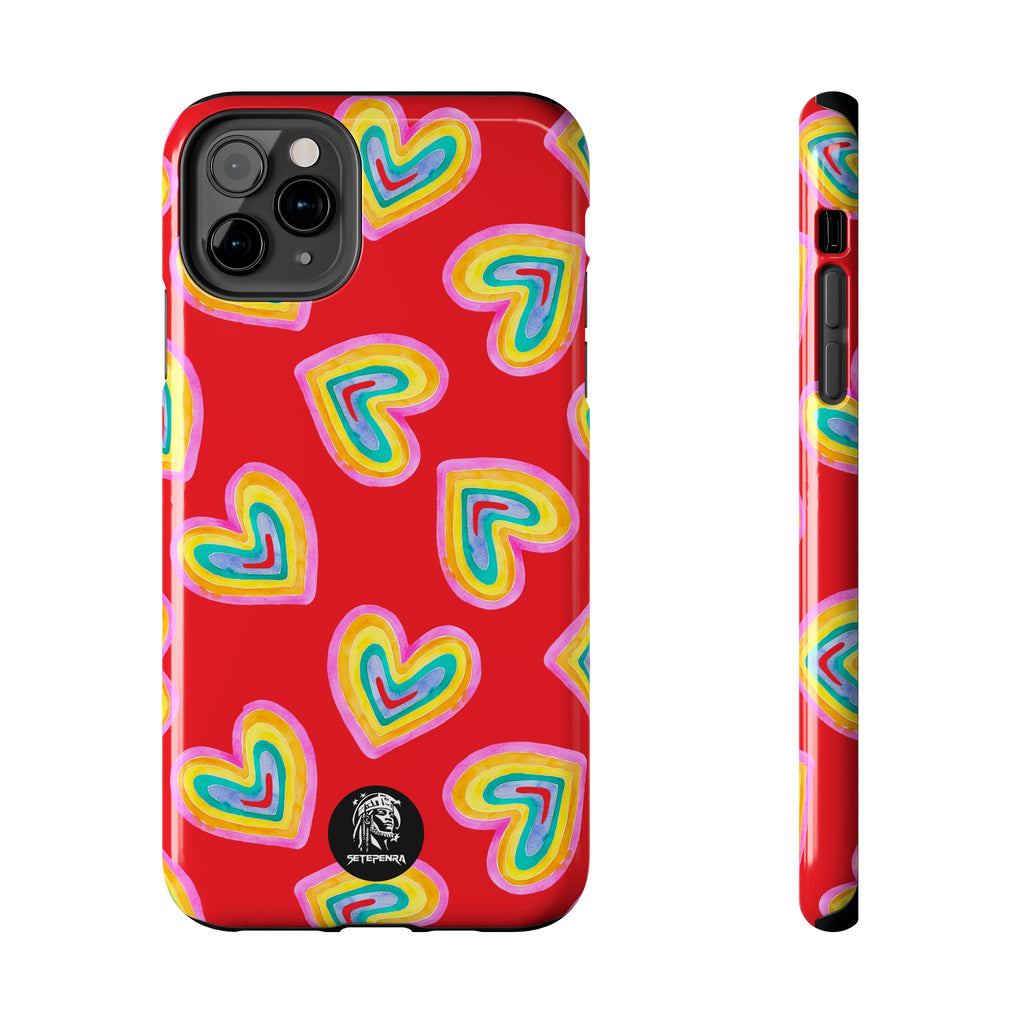 Rainbow Heart Tough Phone Case (For iPhone, Galaxy & More) - Red SETEPENRA Phone Case.
