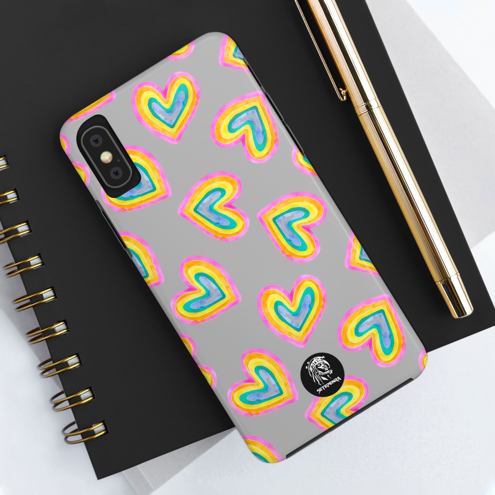 Rainbow Heart Tough Phone Case (For iPhone, Galaxy & More) - Light Grey