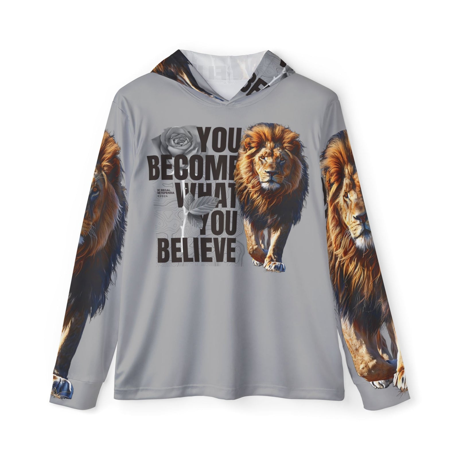 You Become What You Believe Men's Sports Warmup Hoodie (Light Grey) SETEPENRA All Over Prints.