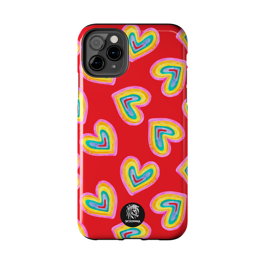 Rainbow Heart Tough Phone Case (For iPhone, Galaxy & More) - Red