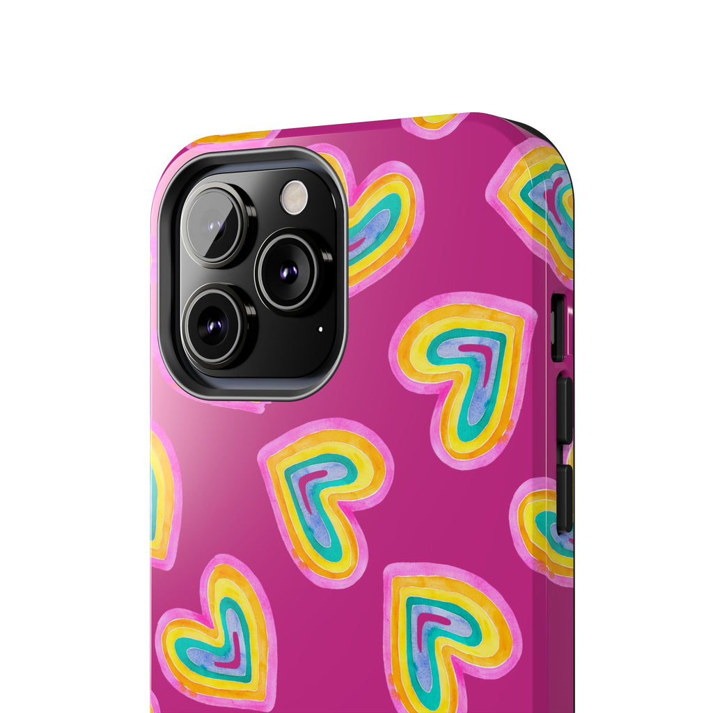 Rainbow Heart Tough Phone Case (For iPhone, Galaxy & More) - Pink