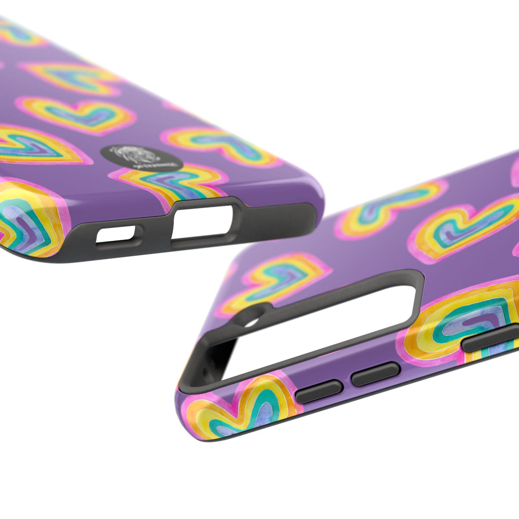 Rainbow Heart Tough Phone Case (For iPhone, Galaxy & More) - Light Purple