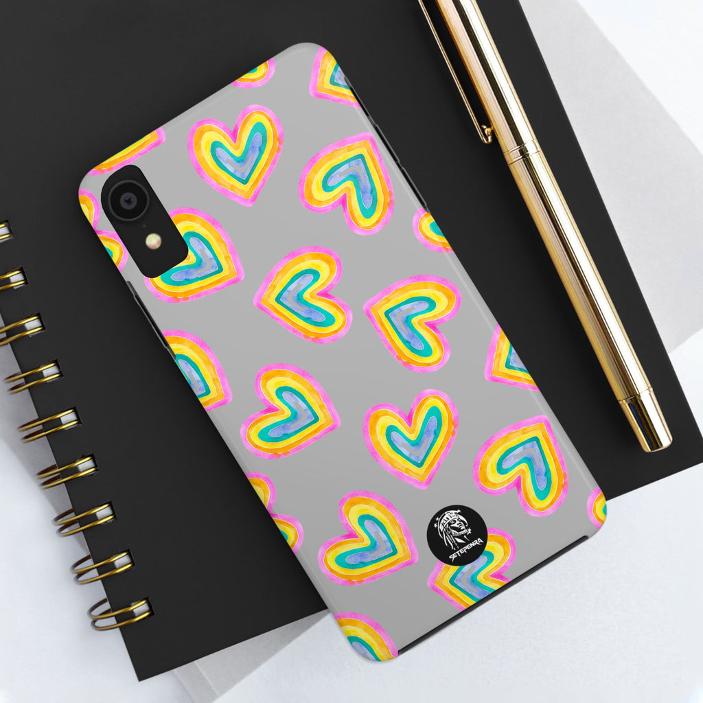 Rainbow Heart Tough Phone Case (For iPhone, Galaxy & More) - Light Grey