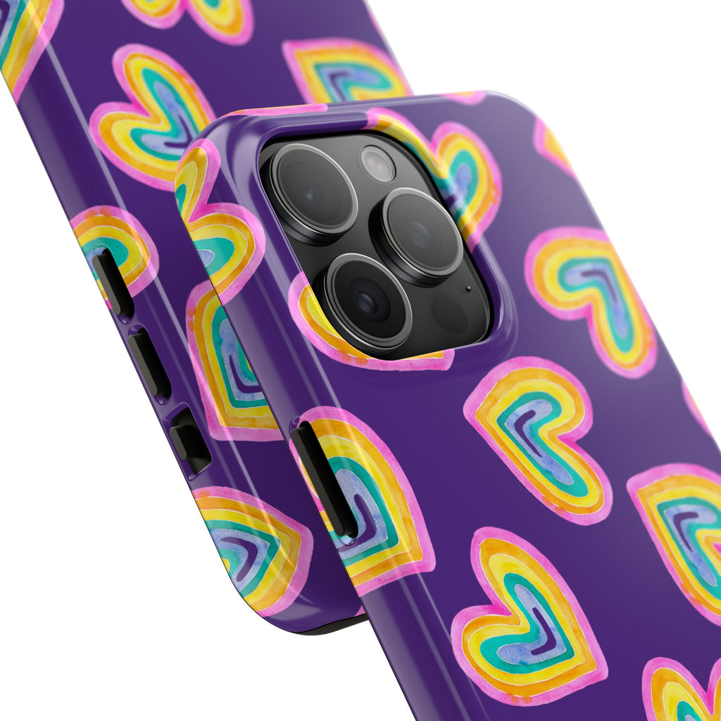 Rainbow Heart Tough Phone Case (For iPhone, Galaxy & More) - Purple