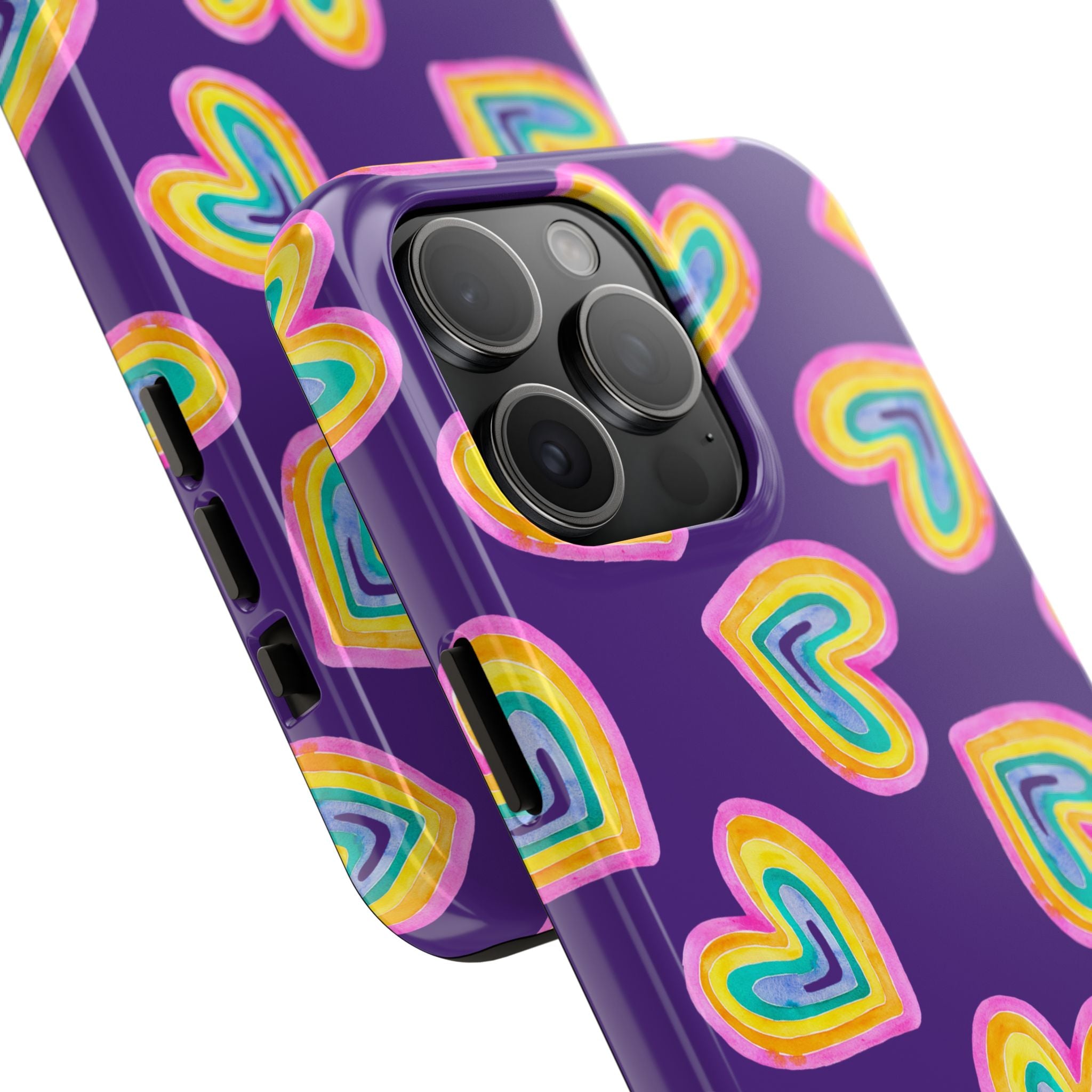 Rainbow Heart Tough Phone Case (For iPhone, Galaxy & More) - Purple