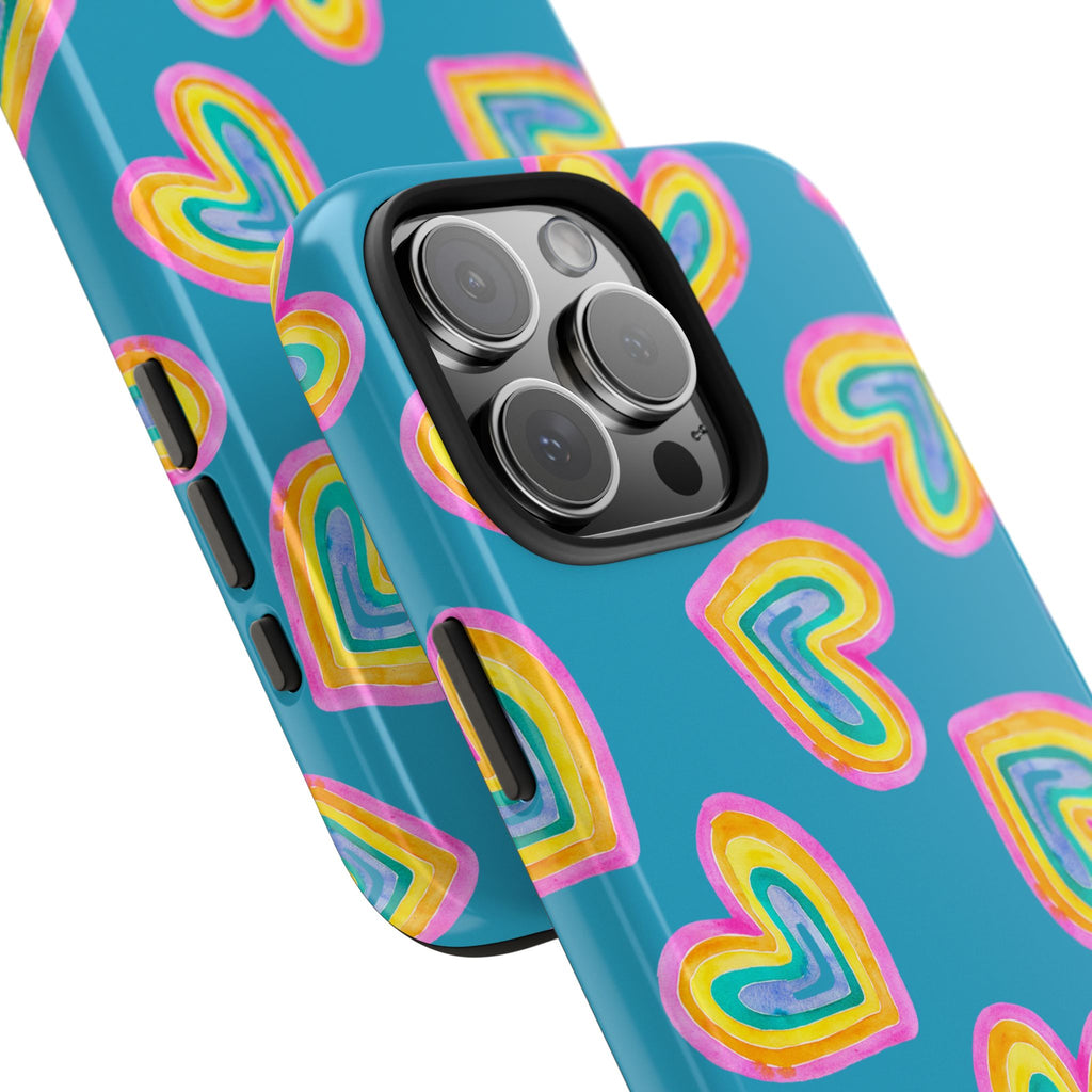 Rainbow Heart Tough Phone Case (For iPhone, Galaxy & More) - Turquoise