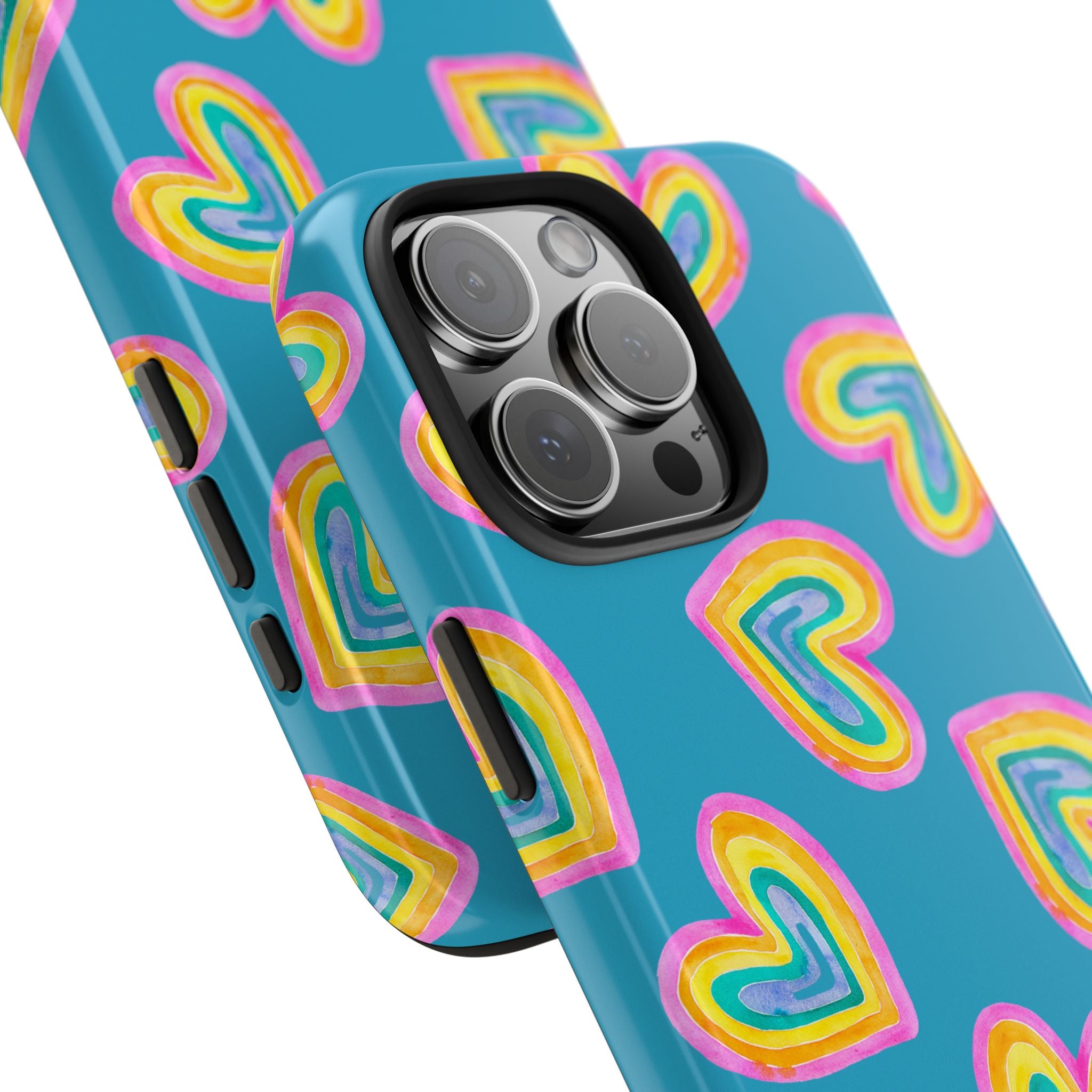 Rainbow Heart Tough Phone Case (For iPhone, Galaxy & More) - Turquoise