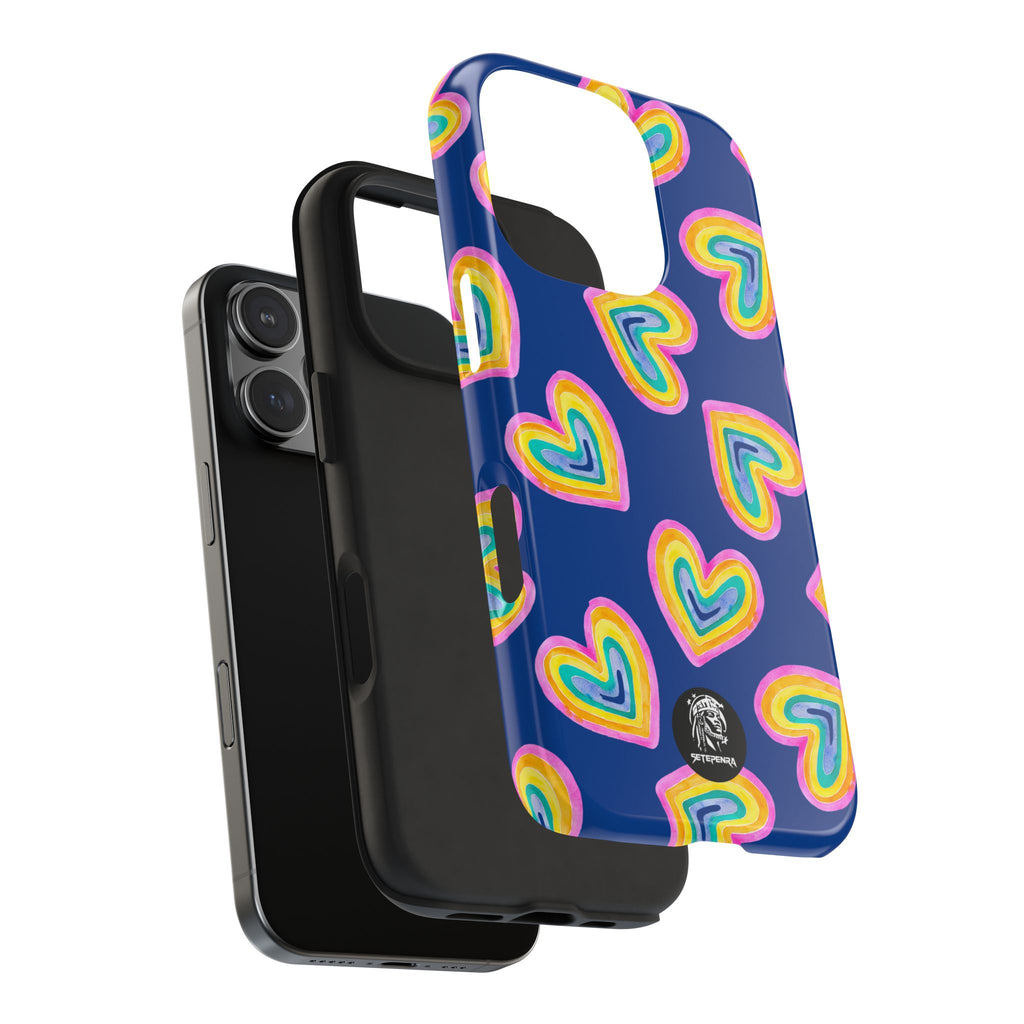 Rainbow Heart Tough Phone Case (For iPhone, Galaxy & More) - Dark Blue