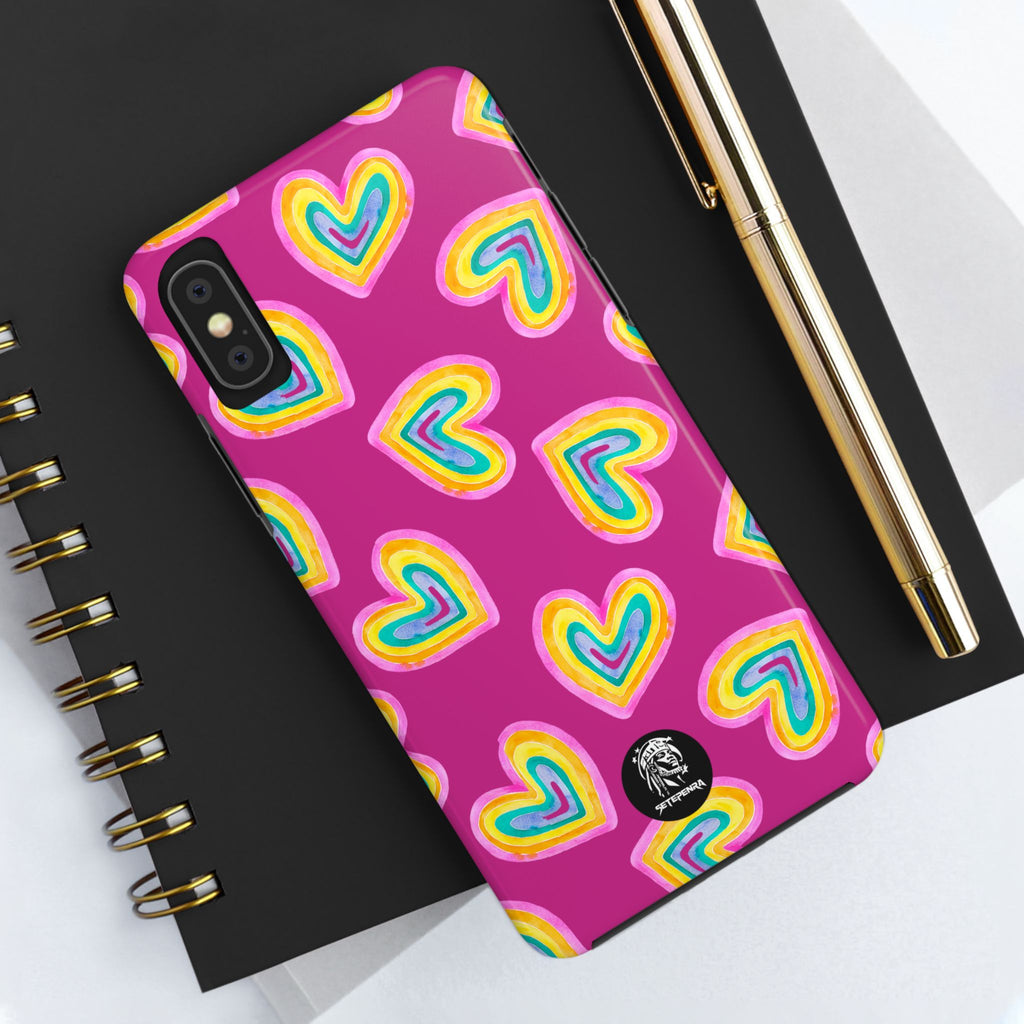 Rainbow Heart Tough Phone Case (For iPhone, Galaxy & More) - Pink