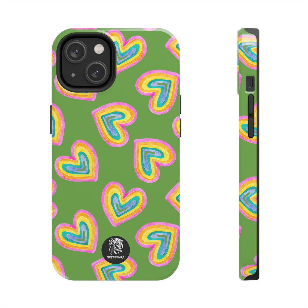 Rainbow Heart Tough Phone Case (For iPhone, Galaxy & More) - Green
