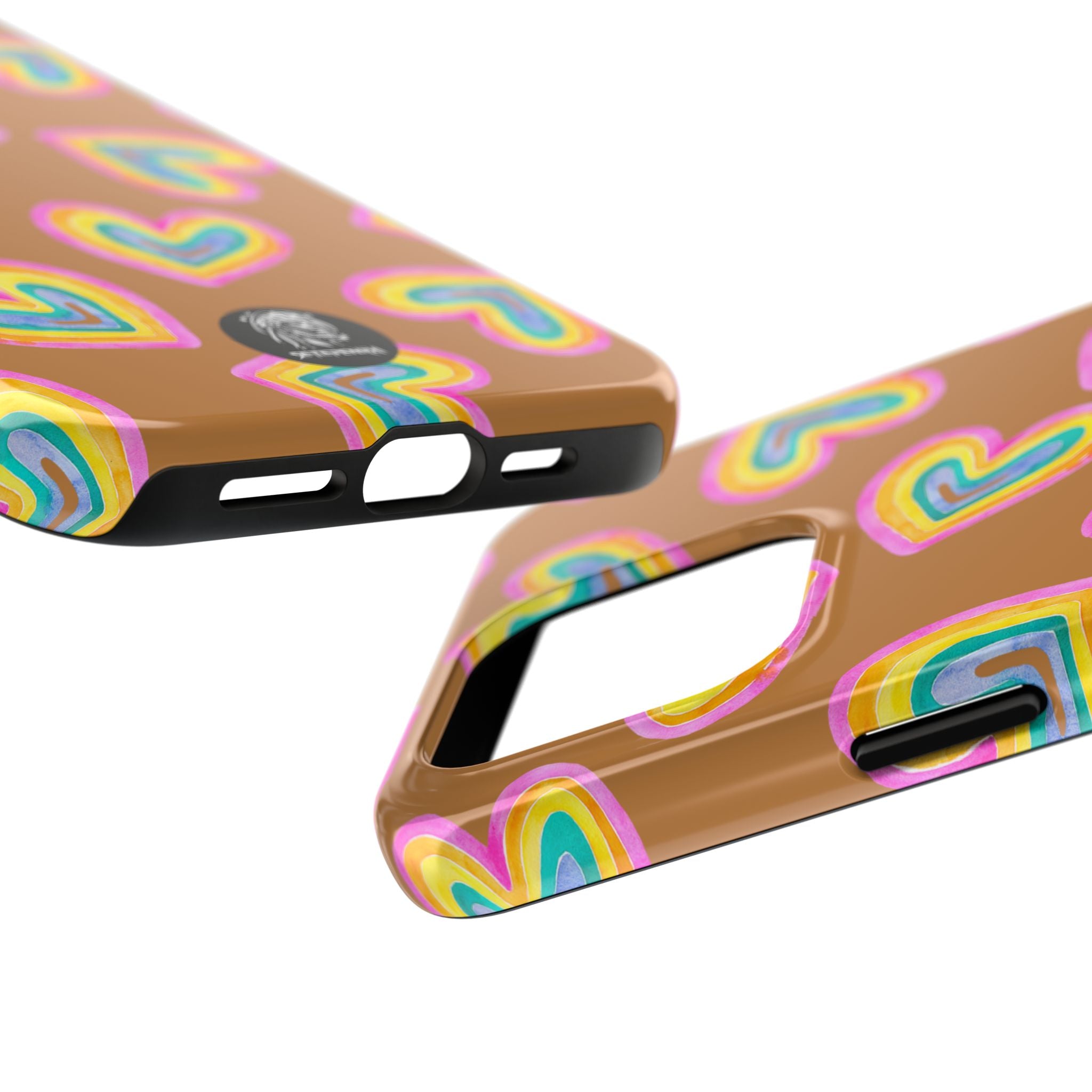 Rainbow Heart Tough Phone Case (For iPhone, Galaxy & More) - Light Brown