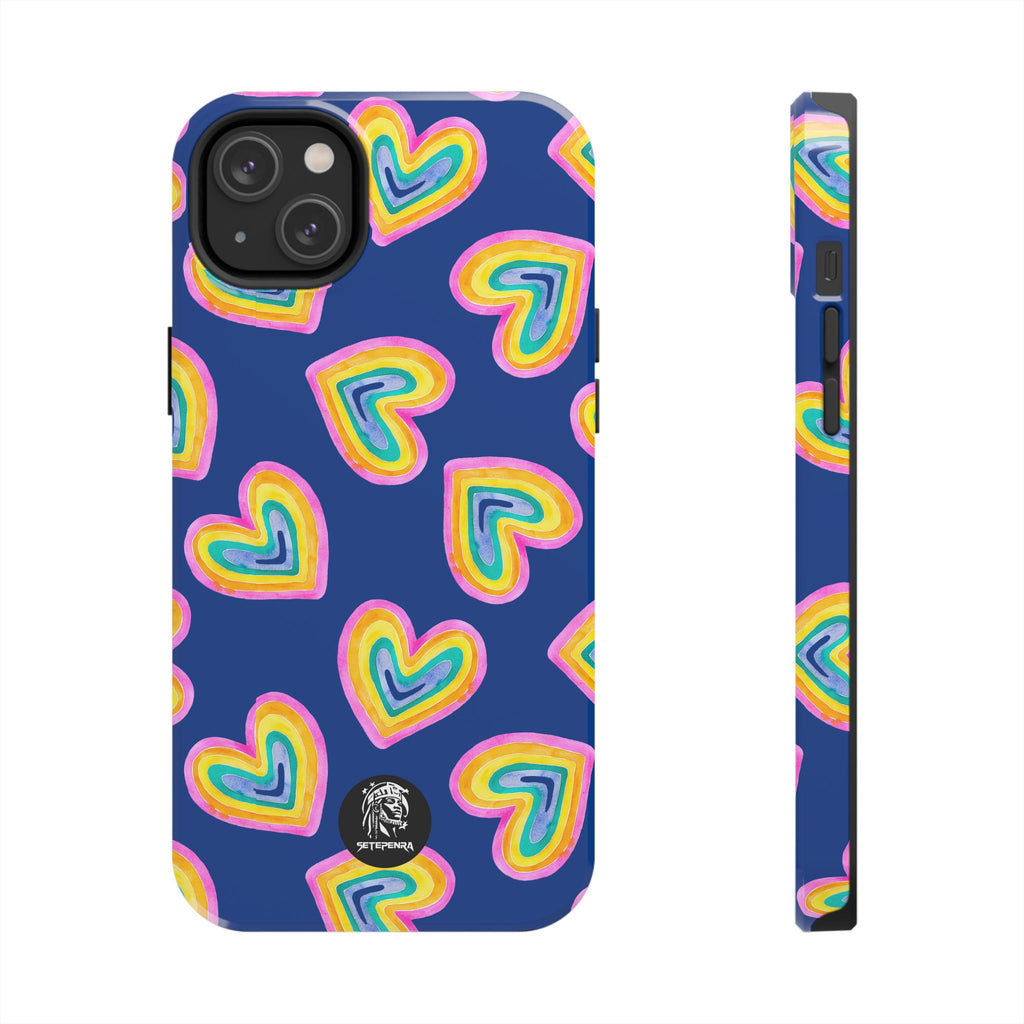 Rainbow Heart Tough Phone Case (For iPhone, Galaxy & More) - Dark Blue