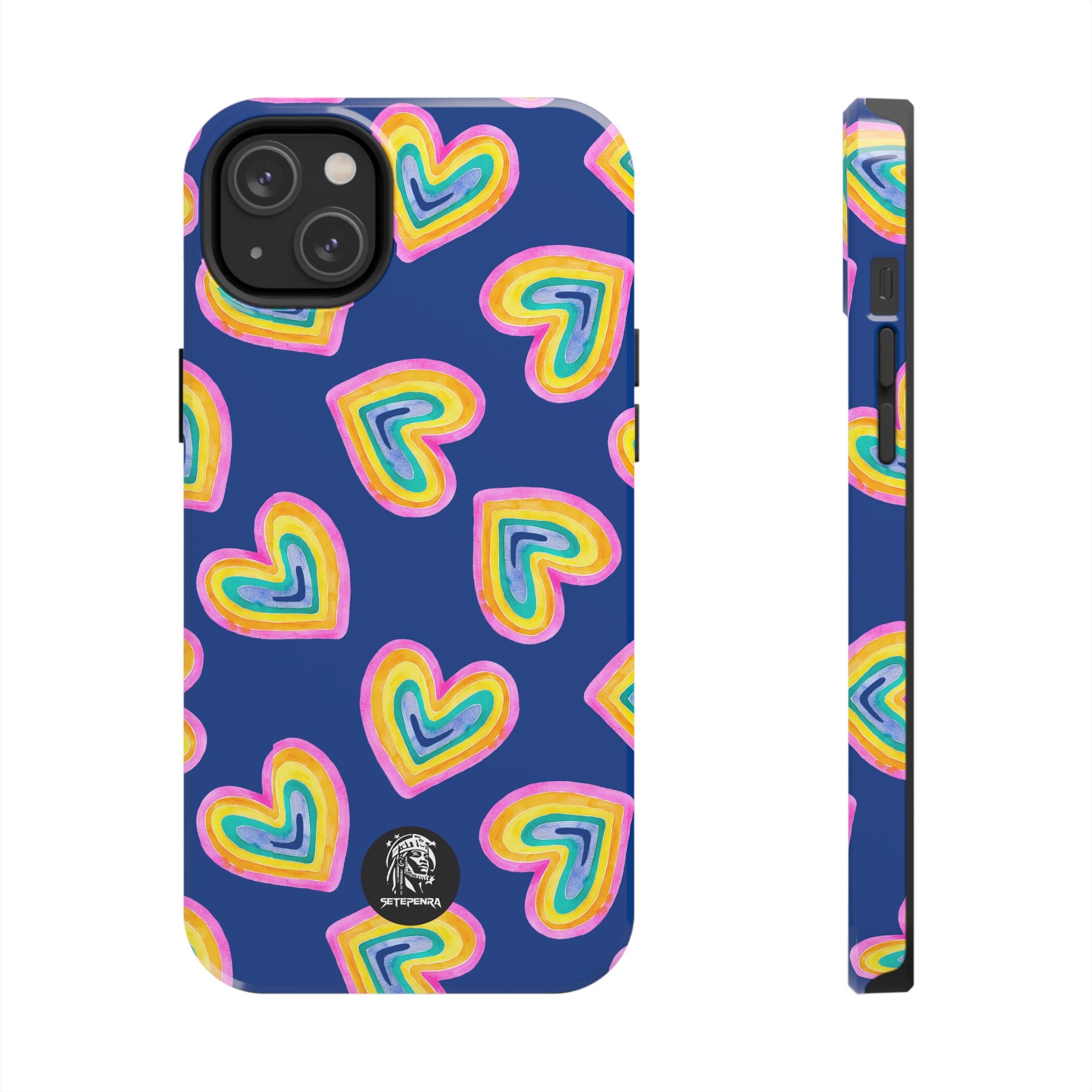 Rainbow Heart Tough Phone Case (For iPhone, Galaxy & More) - Dark Blue