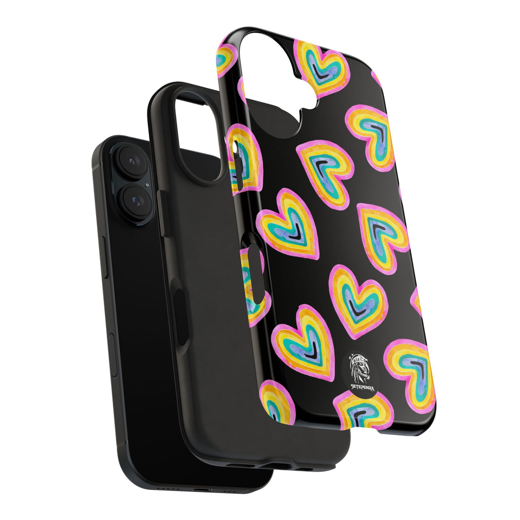 Rainbow Heart Tough Phone Case (For iPhone, Galaxy & More) - Black