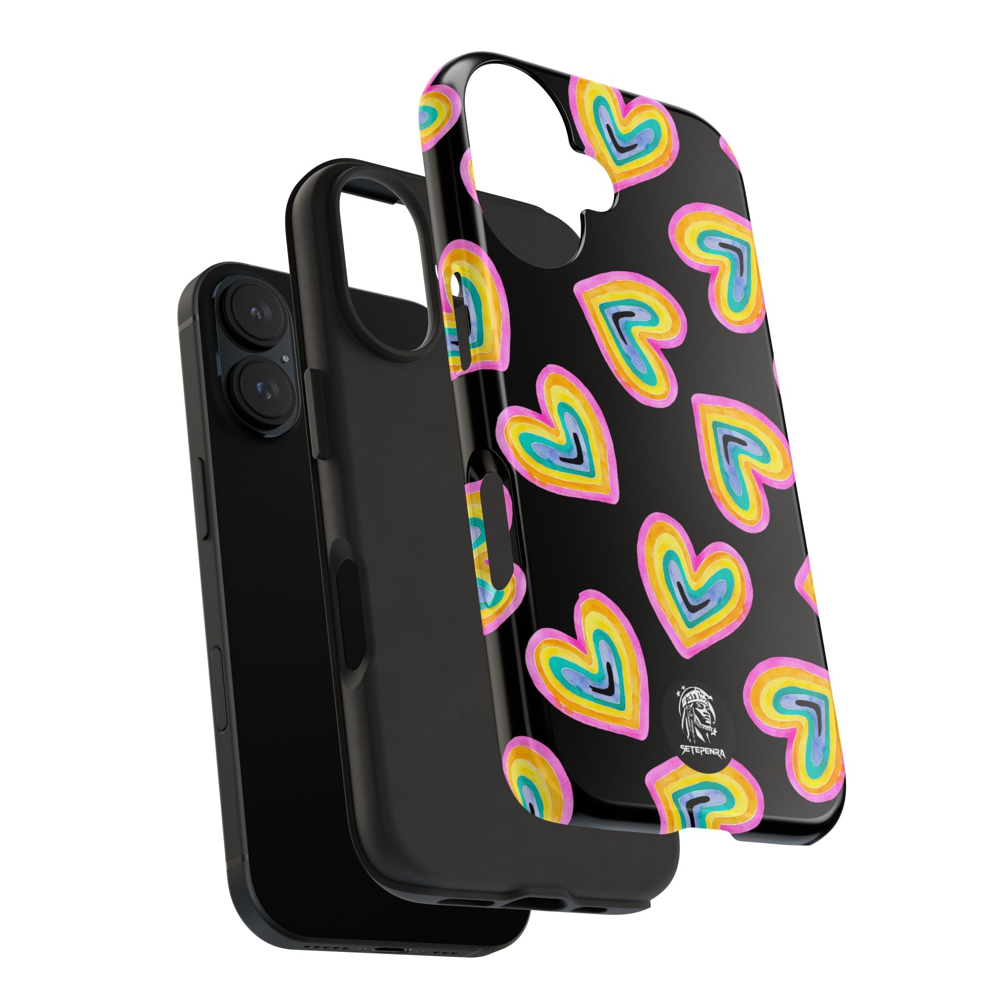 Rainbow Heart Tough Phone Case (For iPhone, Galaxy & More) - Black