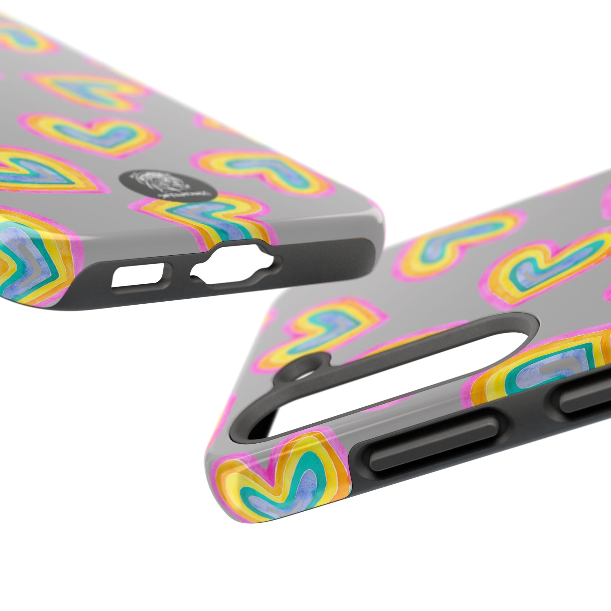 Rainbow Heart Tough Phone Case (For iPhone, Galaxy & More) - Light Grey