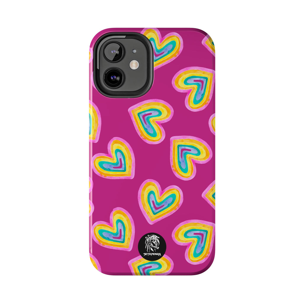 Rainbow Heart Tough Phone Case (For iPhone, Galaxy & More) - Pink