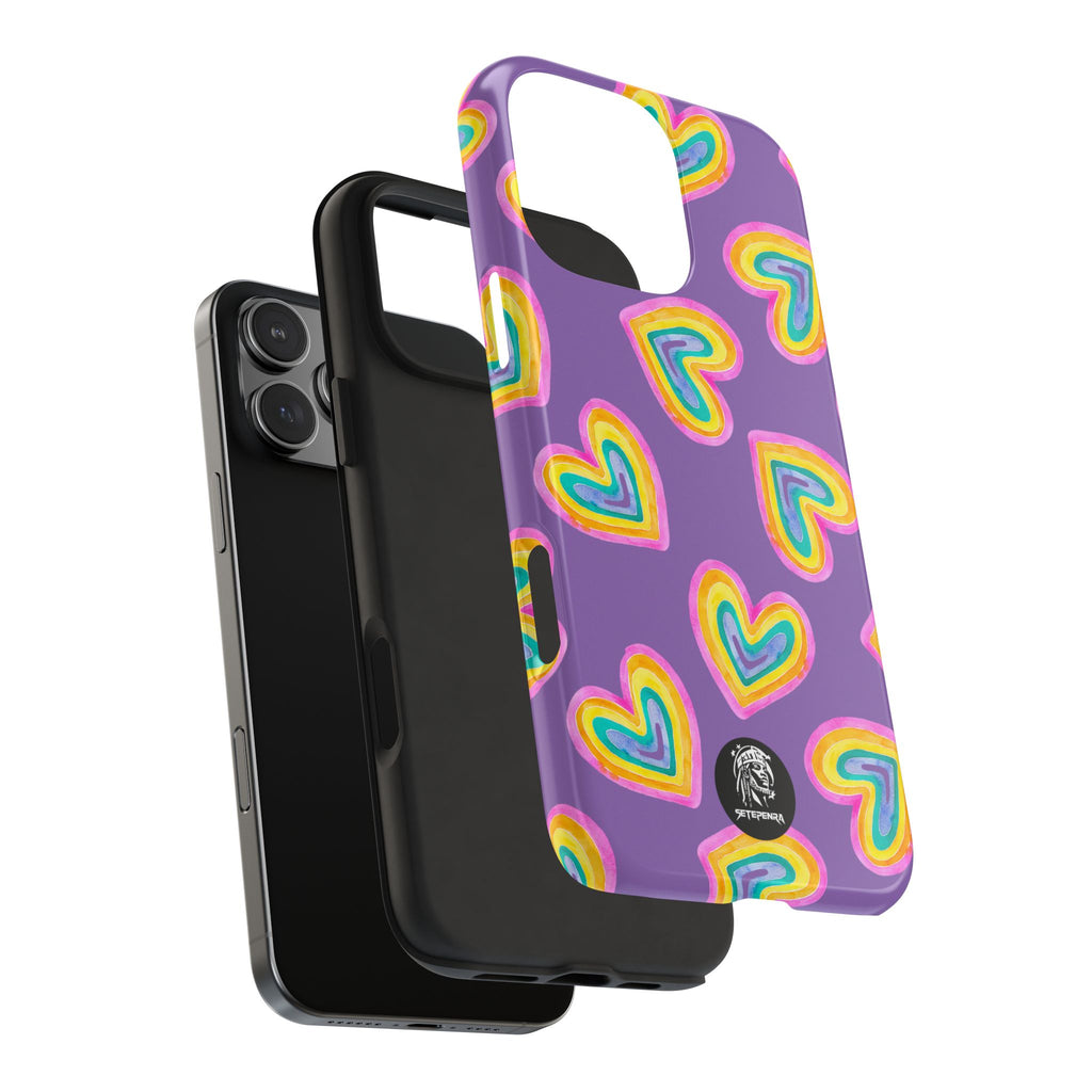 Rainbow Heart Tough Phone Case (For iPhone, Galaxy & More) - Light Purple