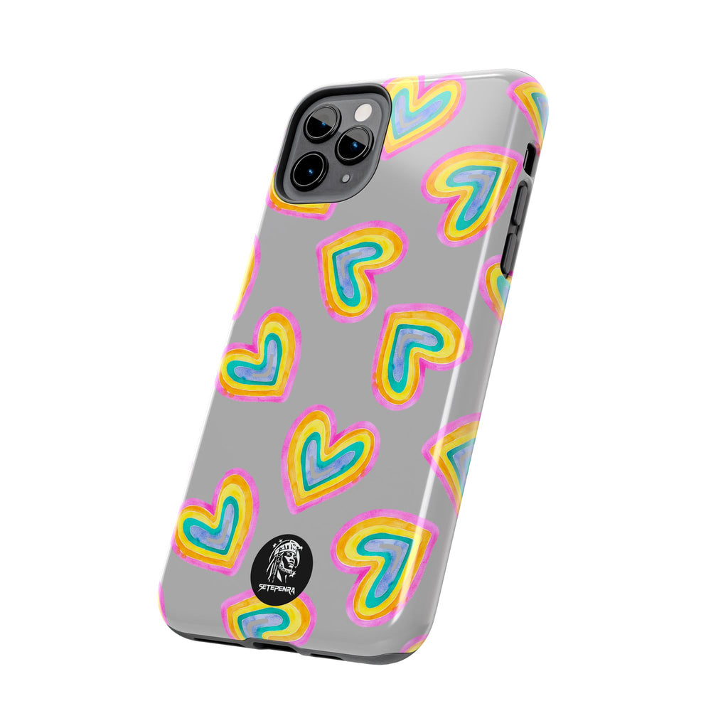 Rainbow Heart Tough Phone Case (For iPhone, Galaxy & More) - Light Grey