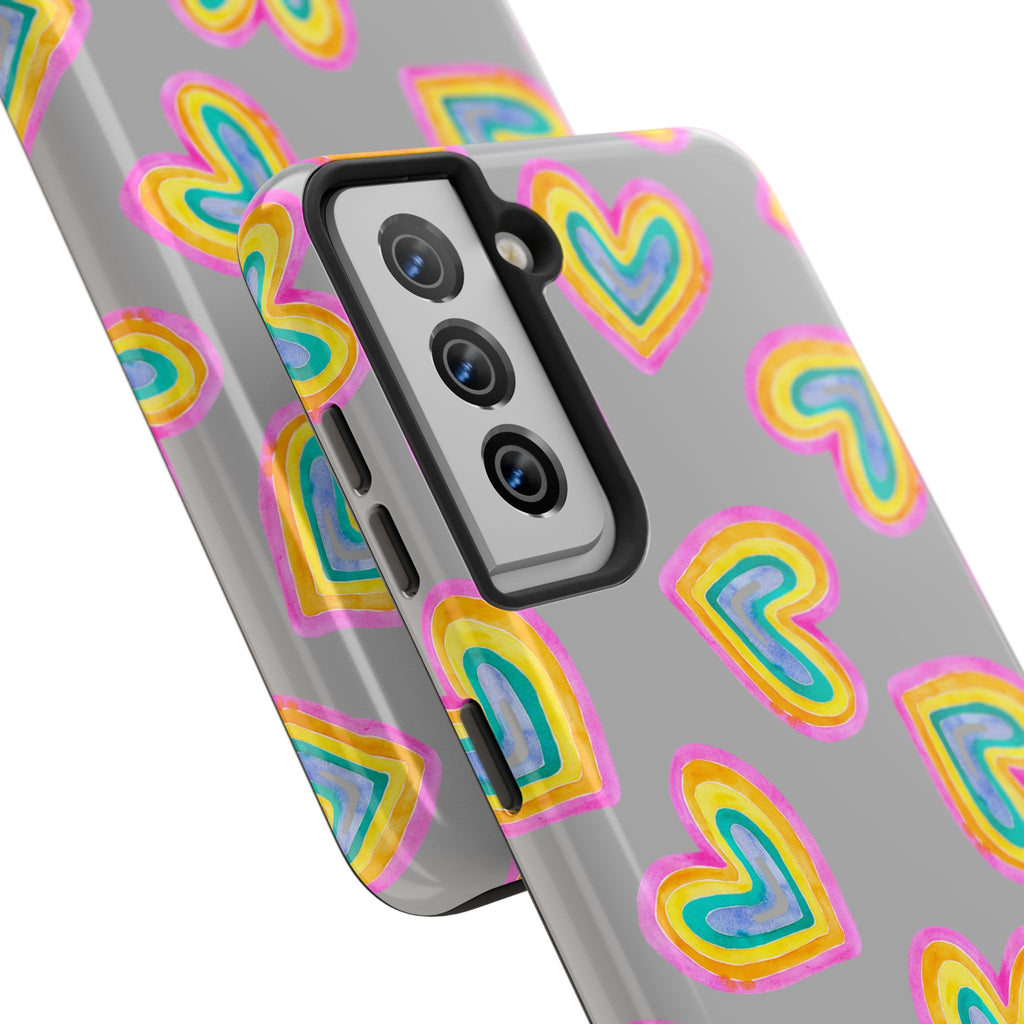 Rainbow Heart Tough Phone Case (For iPhone, Galaxy & More) - Light Grey
