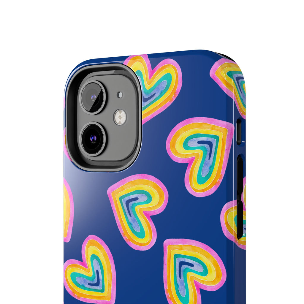Rainbow Heart Tough Phone Case (For iPhone, Galaxy & More) - Dark Blue