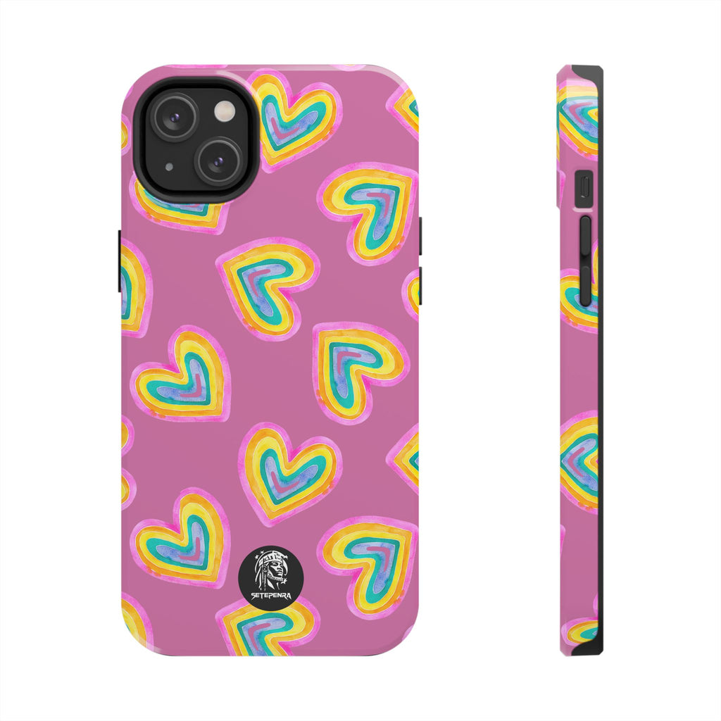 Rainbow Heart Tough Phone Case (For iPhone, Galaxy & More) - Light Pink