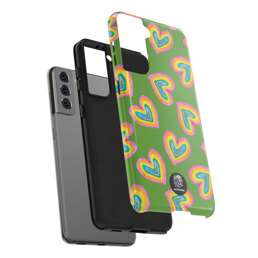 Rainbow Heart Tough Phone Case (For iPhone, Galaxy & More) - Green SETEPENRA Phone Case.