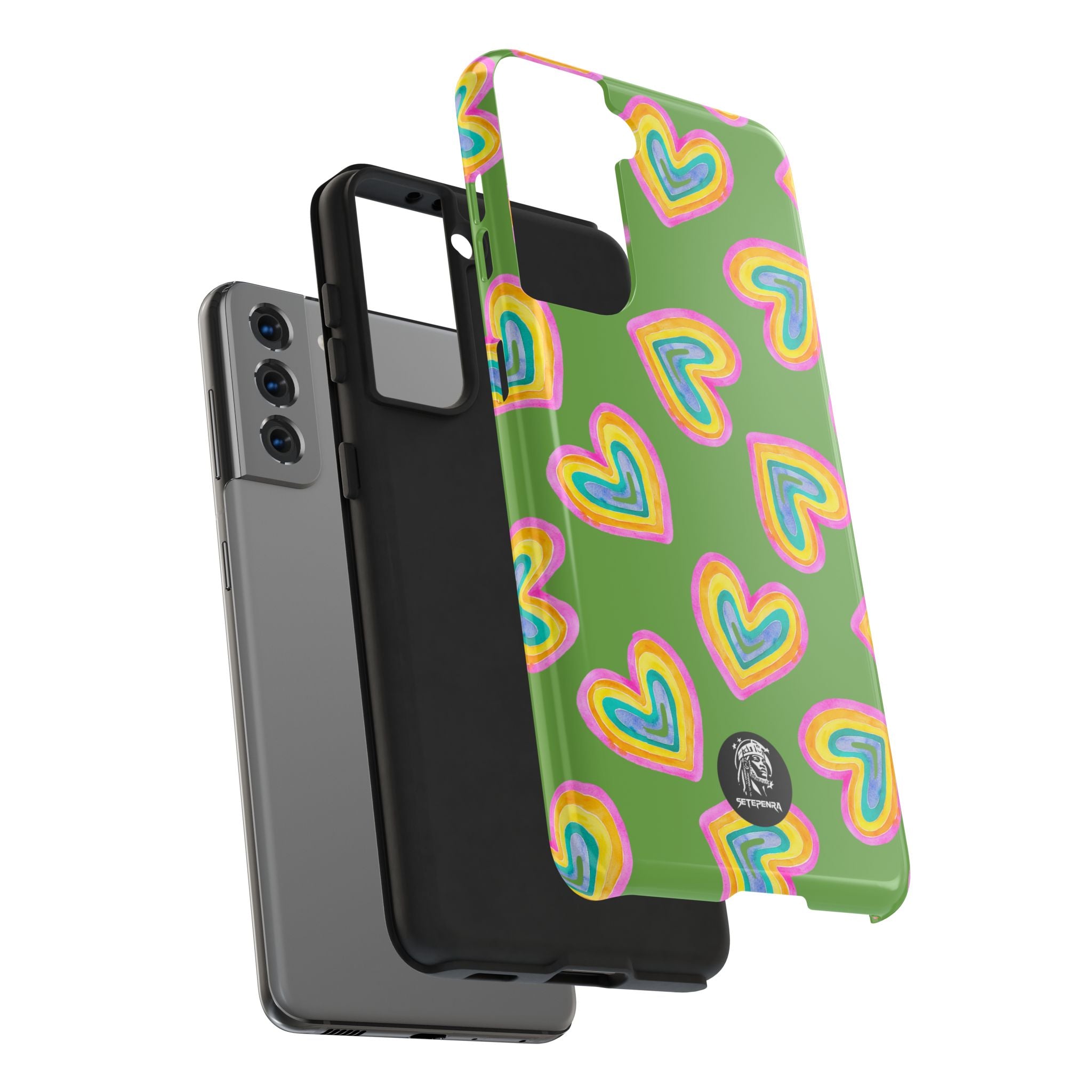 Rainbow Heart Tough Phone Case (For iPhone, Galaxy & More) - Green SETEPENRA Phone Case.