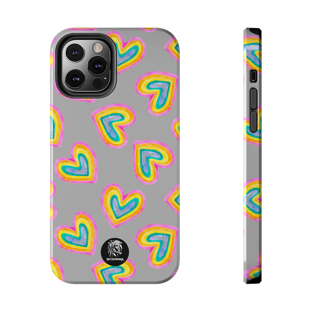 Rainbow Heart Tough Phone Case (For iPhone, Galaxy & More) - Light Grey