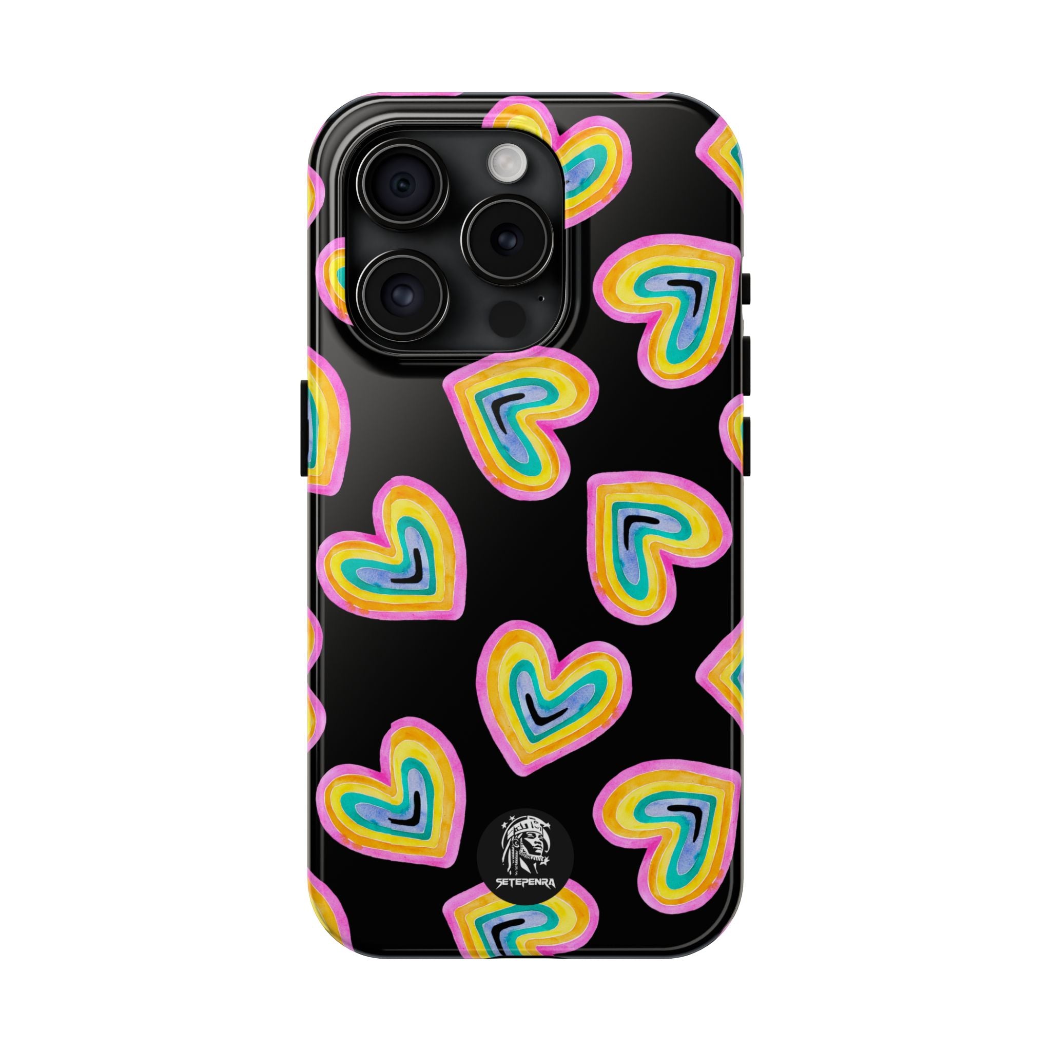 Rainbow Heart Tough Phone Case (For iPhone, Galaxy & More) - Black
