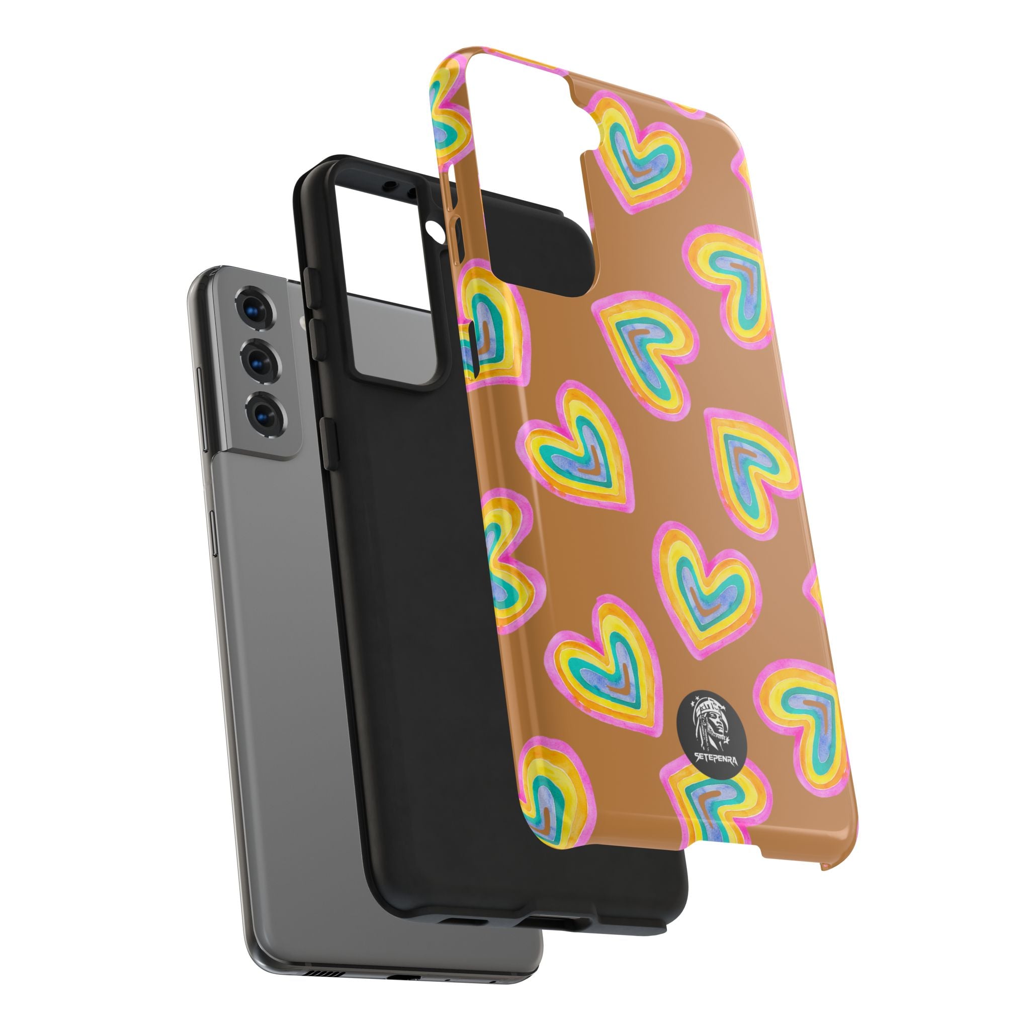 Rainbow Heart Tough Phone Case (For iPhone, Galaxy & More) - Light Brown