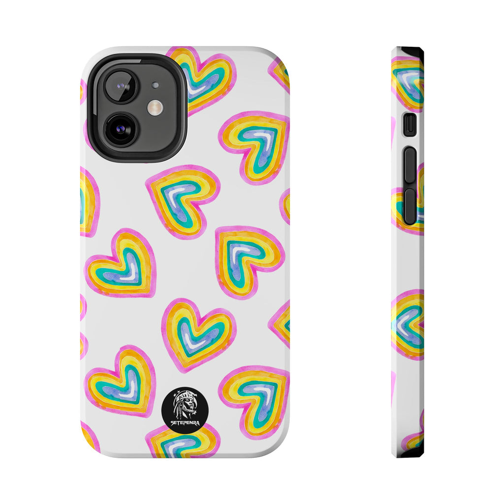 Rainbow Heart Tough Phone Case (For iPhone, Galaxy & More) - White SETEPENRA Phone Case.