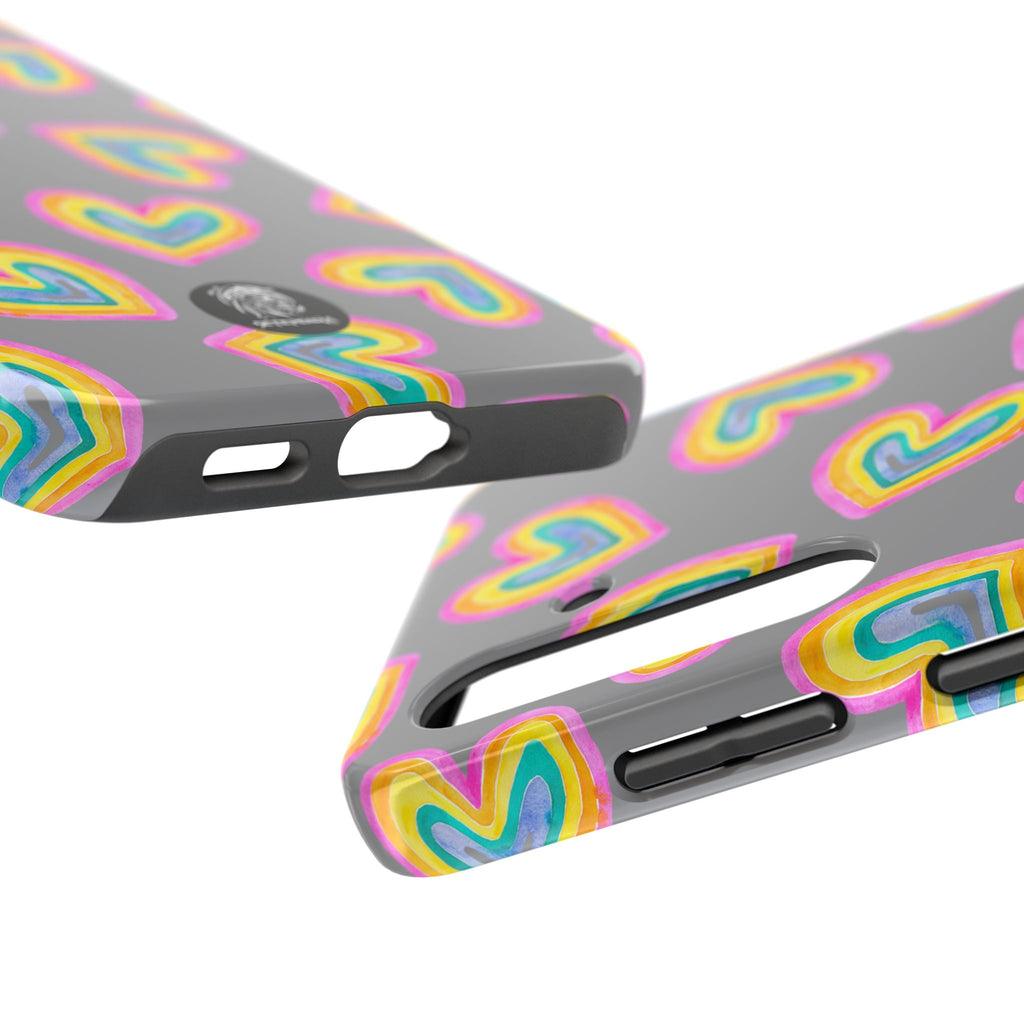 Rainbow Heart Tough Phone Case (For iPhone, Galaxy & More) - Grey