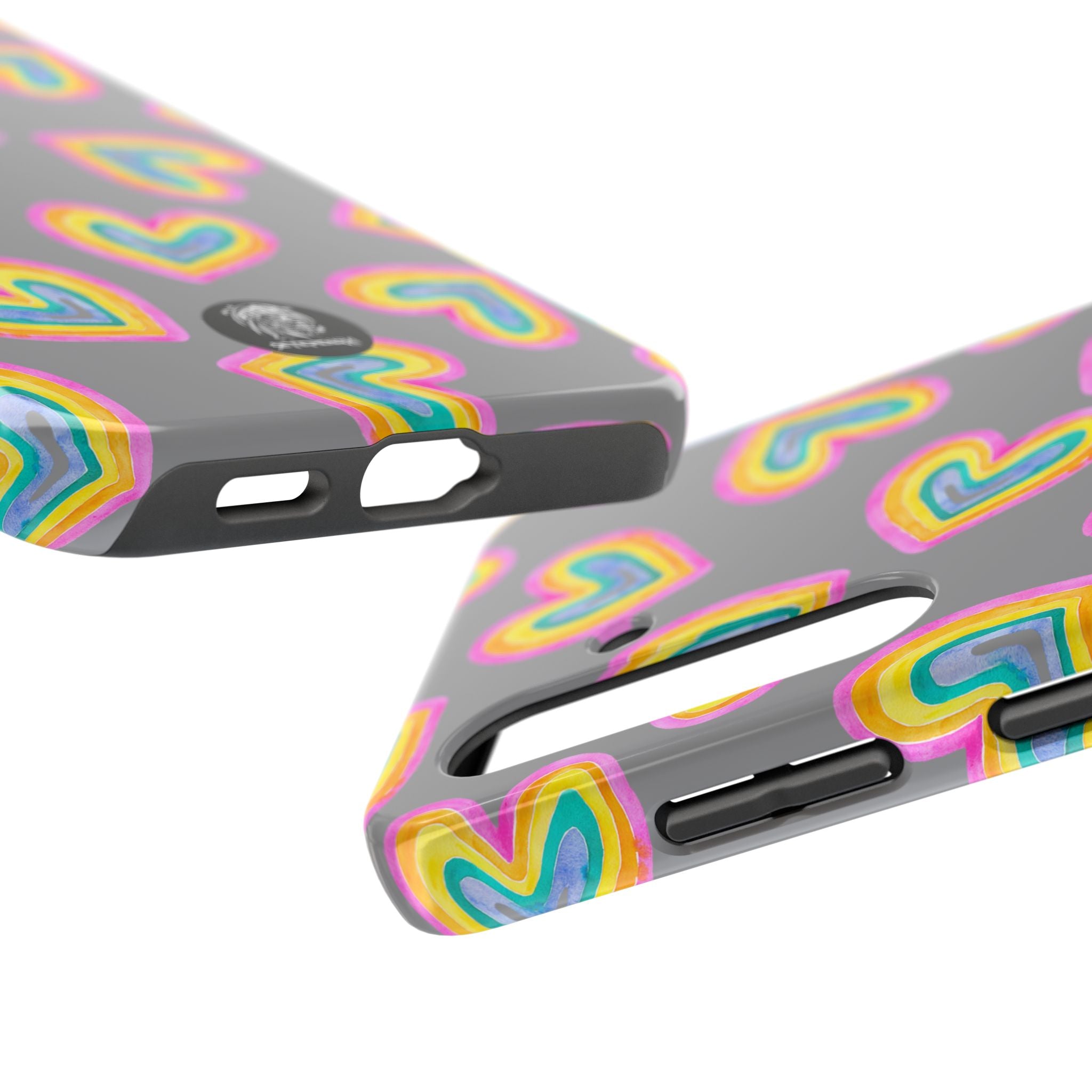 Rainbow Heart Tough Phone Case (For iPhone, Galaxy & More) - Grey