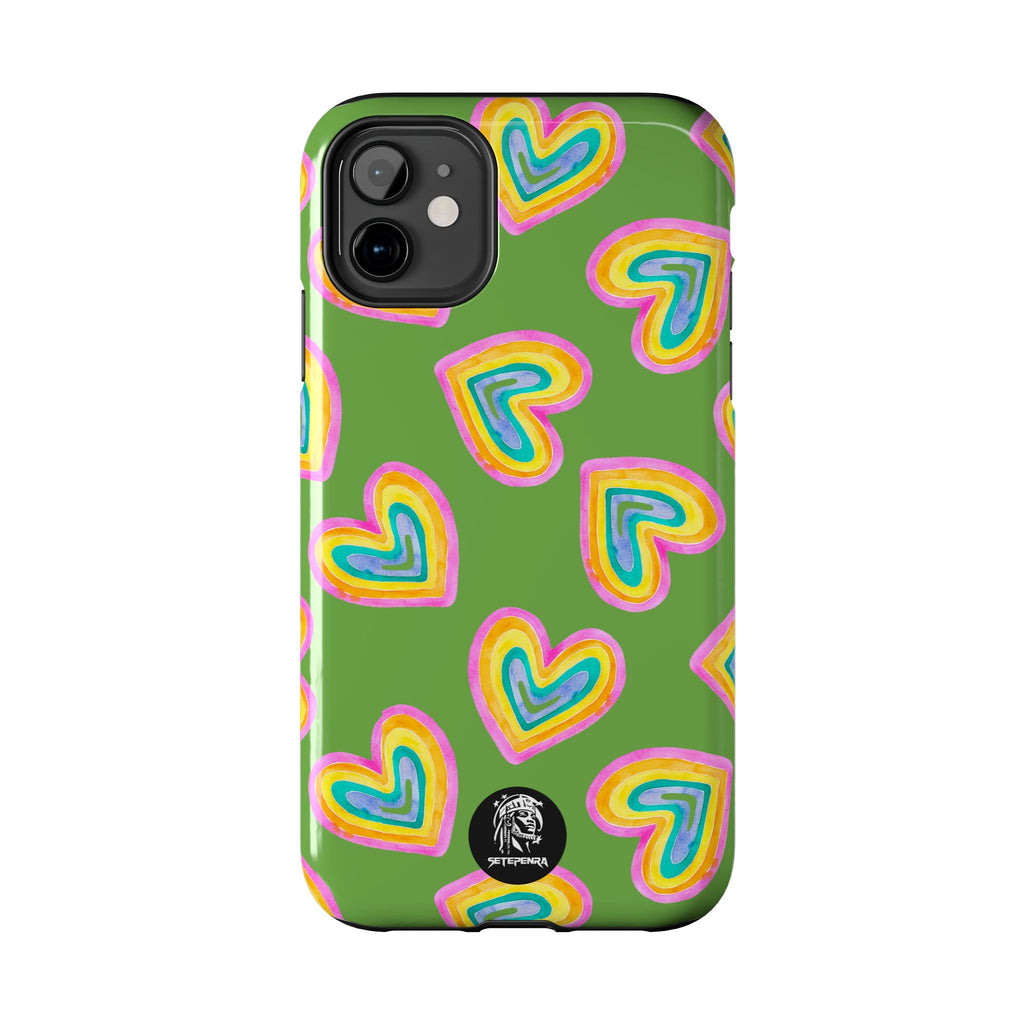 Rainbow Heart Tough Phone Case (For iPhone, Galaxy & More) - Green