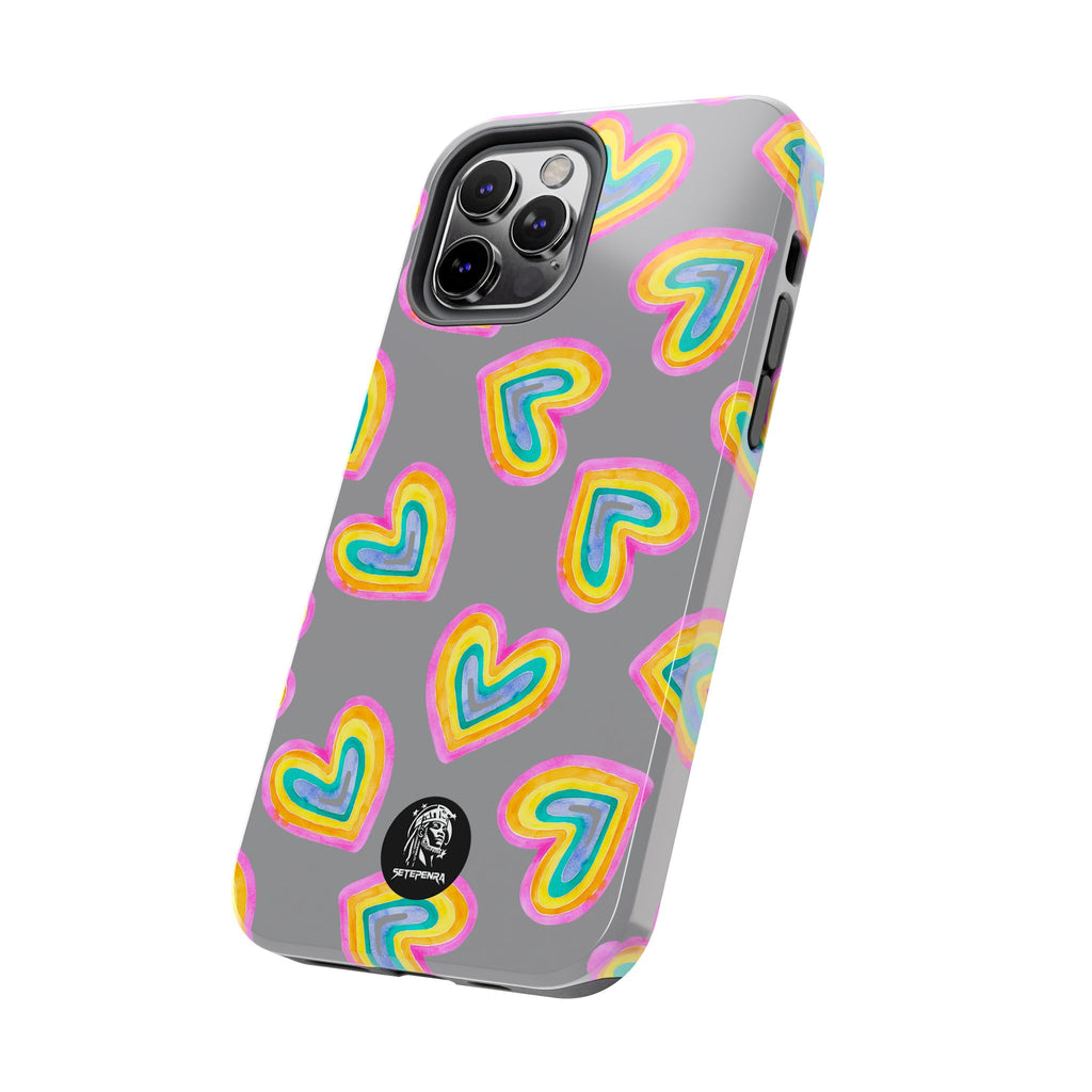 Rainbow Heart Tough Phone Case (For iPhone, Galaxy & More) - Grey