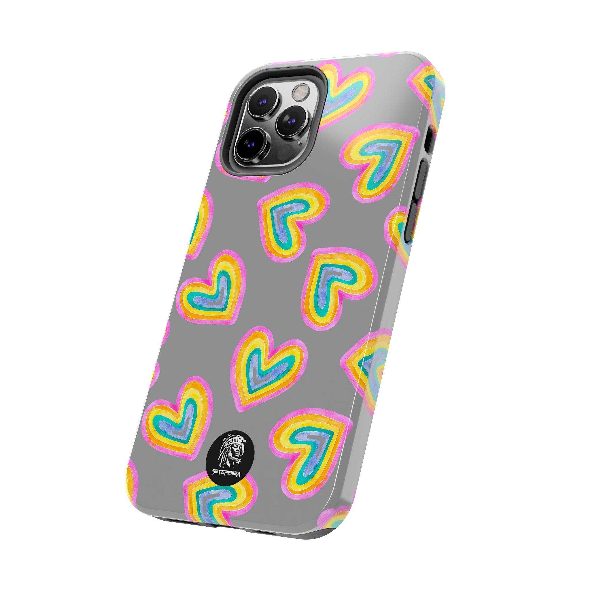 Rainbow Heart Tough Phone Case (For iPhone, Galaxy & More) - Grey