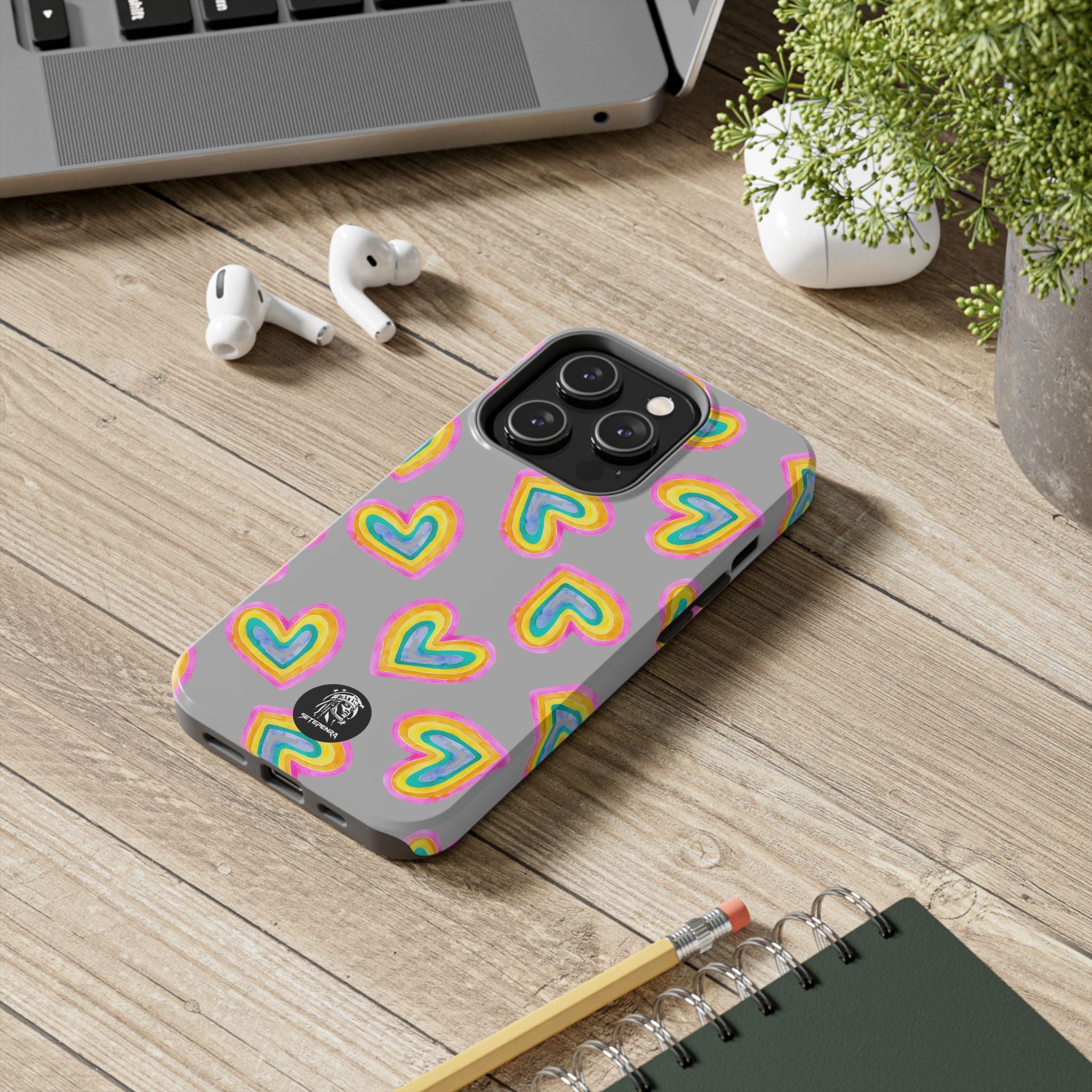 Rainbow Heart Tough Phone Case (For iPhone, Galaxy & More) - Light Grey