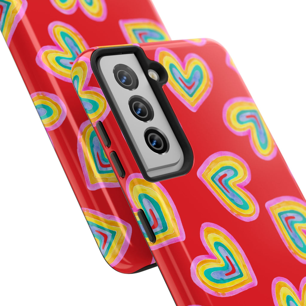 Rainbow Heart Tough Phone Case (For iPhone, Galaxy & More) - Red