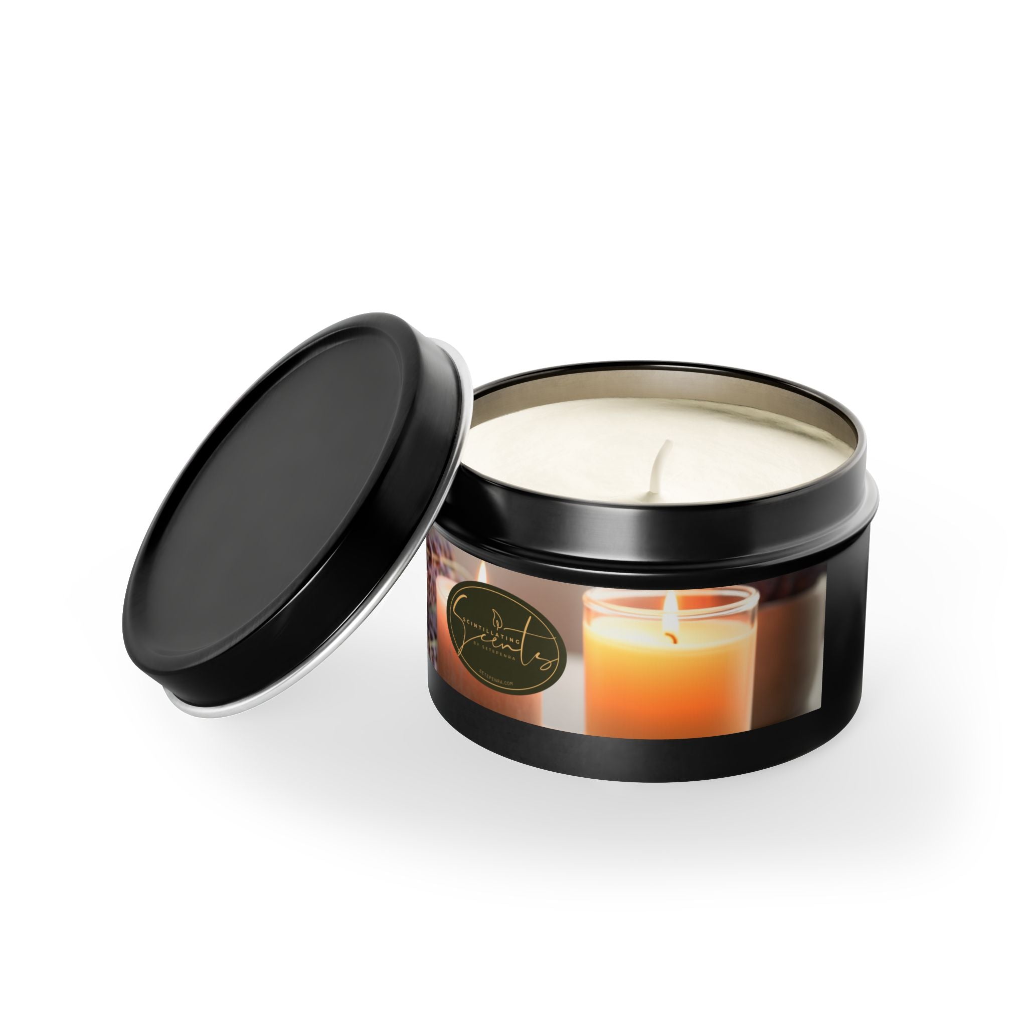 Scintillating Scents by SETEPENRA Tin Candles - Gold, Silver, Black (4oz, 8oz)