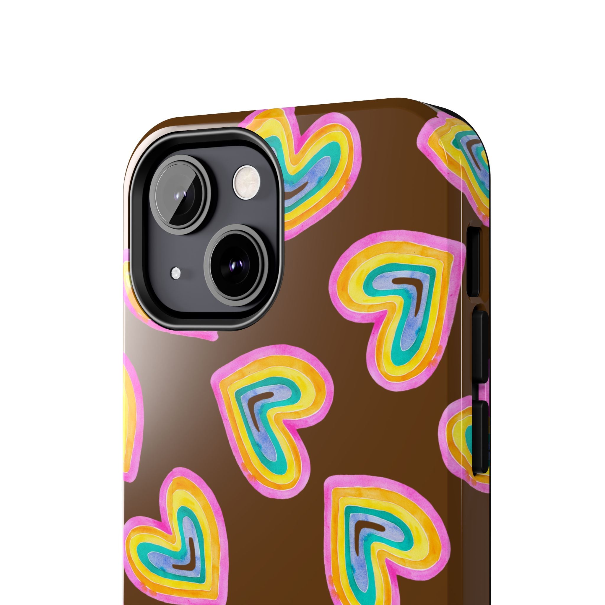 Rainbow Heart Tough Phone Case (For iPhone, Galaxy & More) - Brown