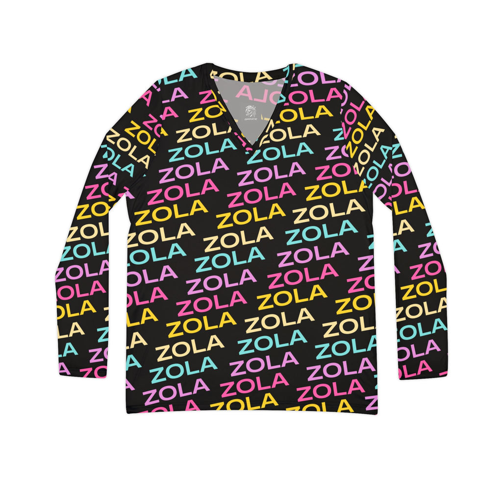 Zola Print Women's Long Sleeve V-Neck Shirt (Black) SETEPENRA All Over Prints.