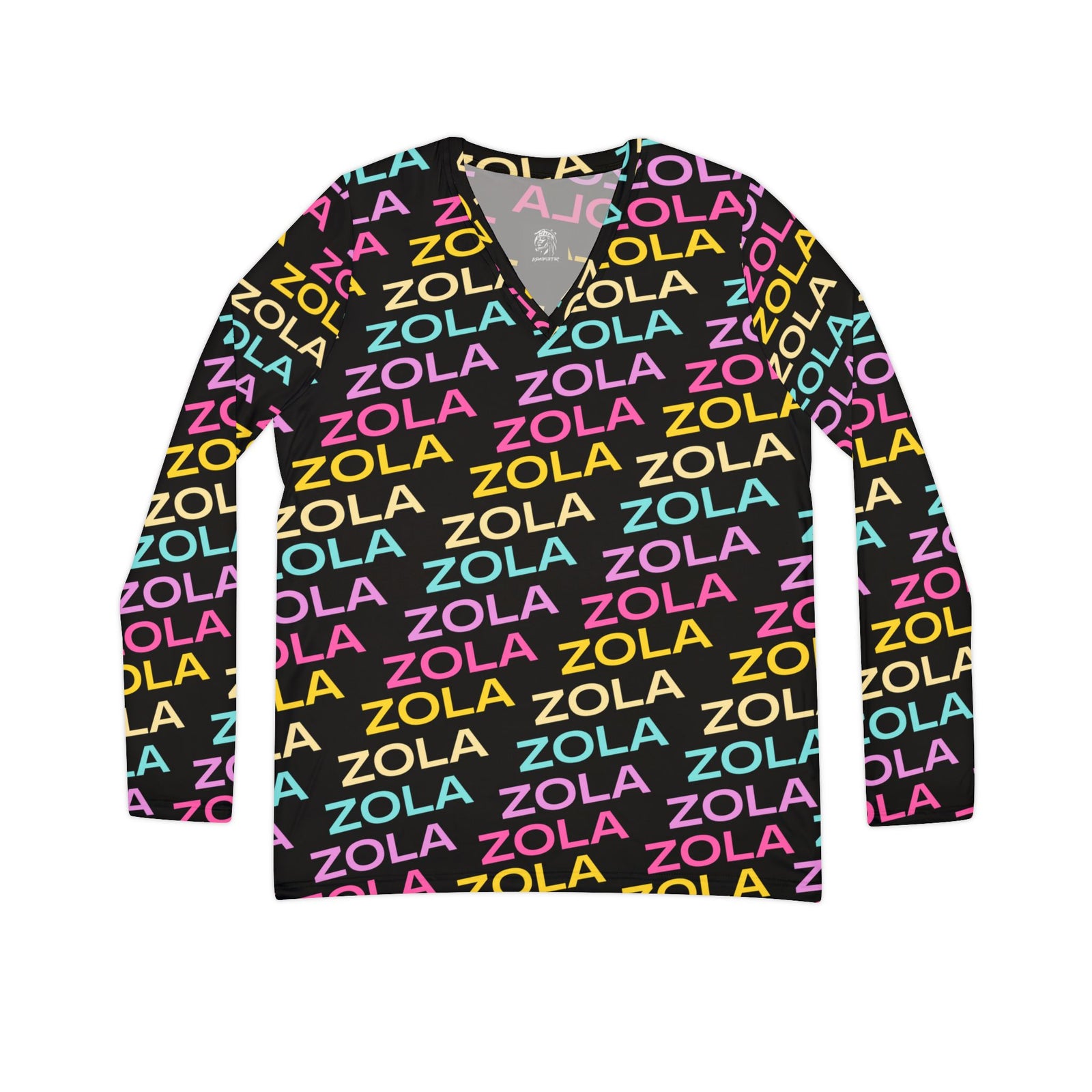 Zola Print Women's Long Sleeve V-Neck Shirt (Black) SETEPENRA All Over Prints.