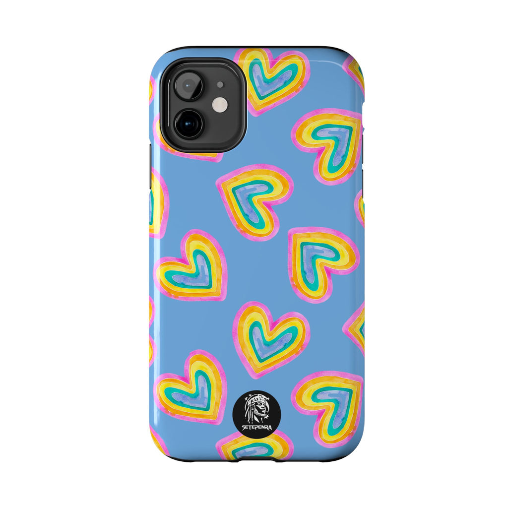 Rainbow Heart Tough Phone Case (For iPhone, Galaxy & More) - Light Blue