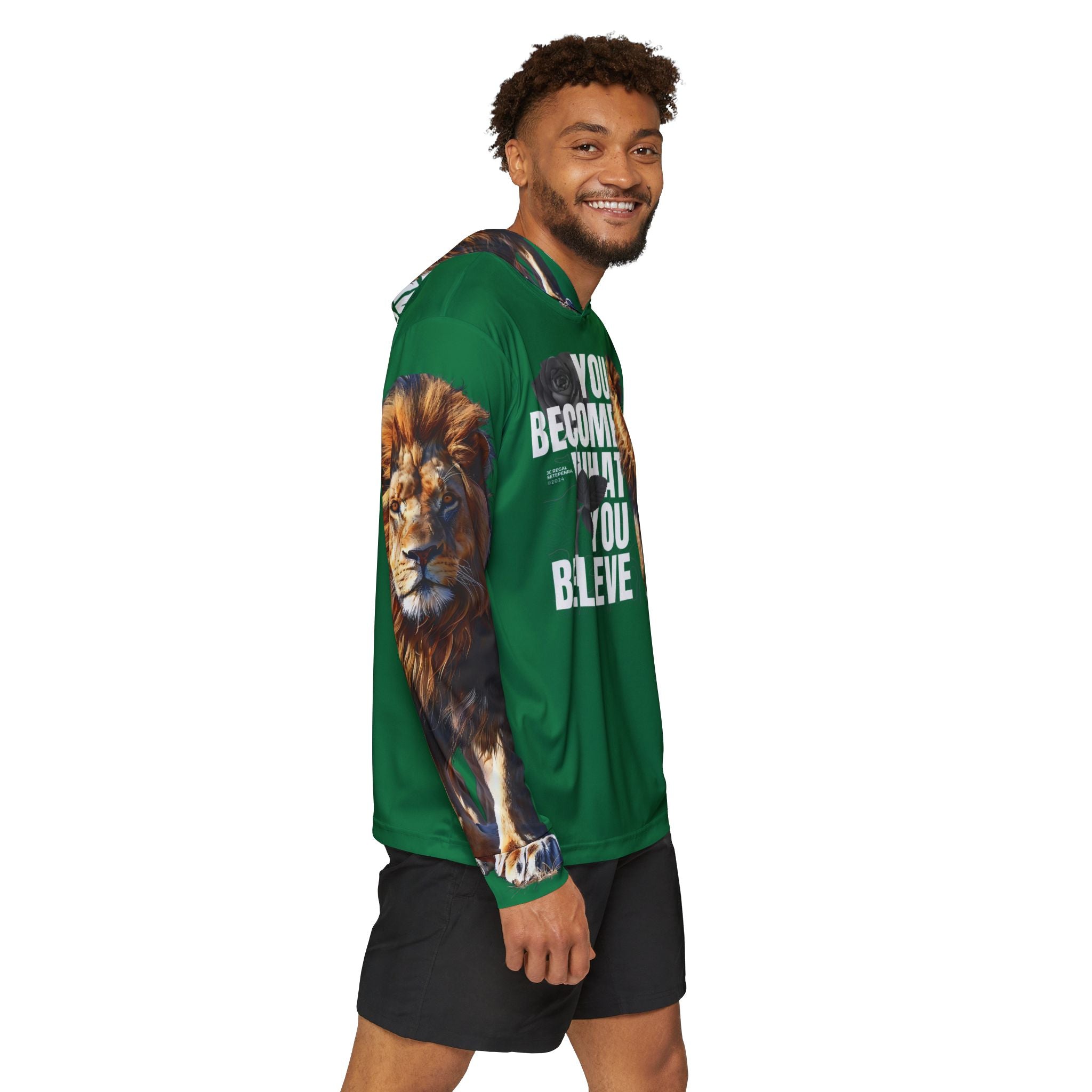 You Become What You Believe Men's Sports Warmup Hoodie (Dark Green) SETEPENRA All Over Prints.