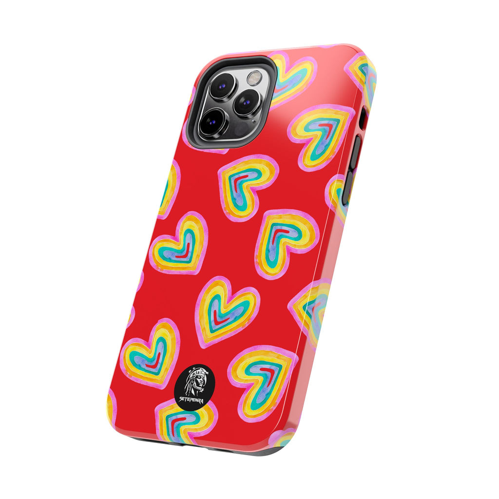 Rainbow Heart Tough Phone Case (For iPhone, Galaxy & More) - Red